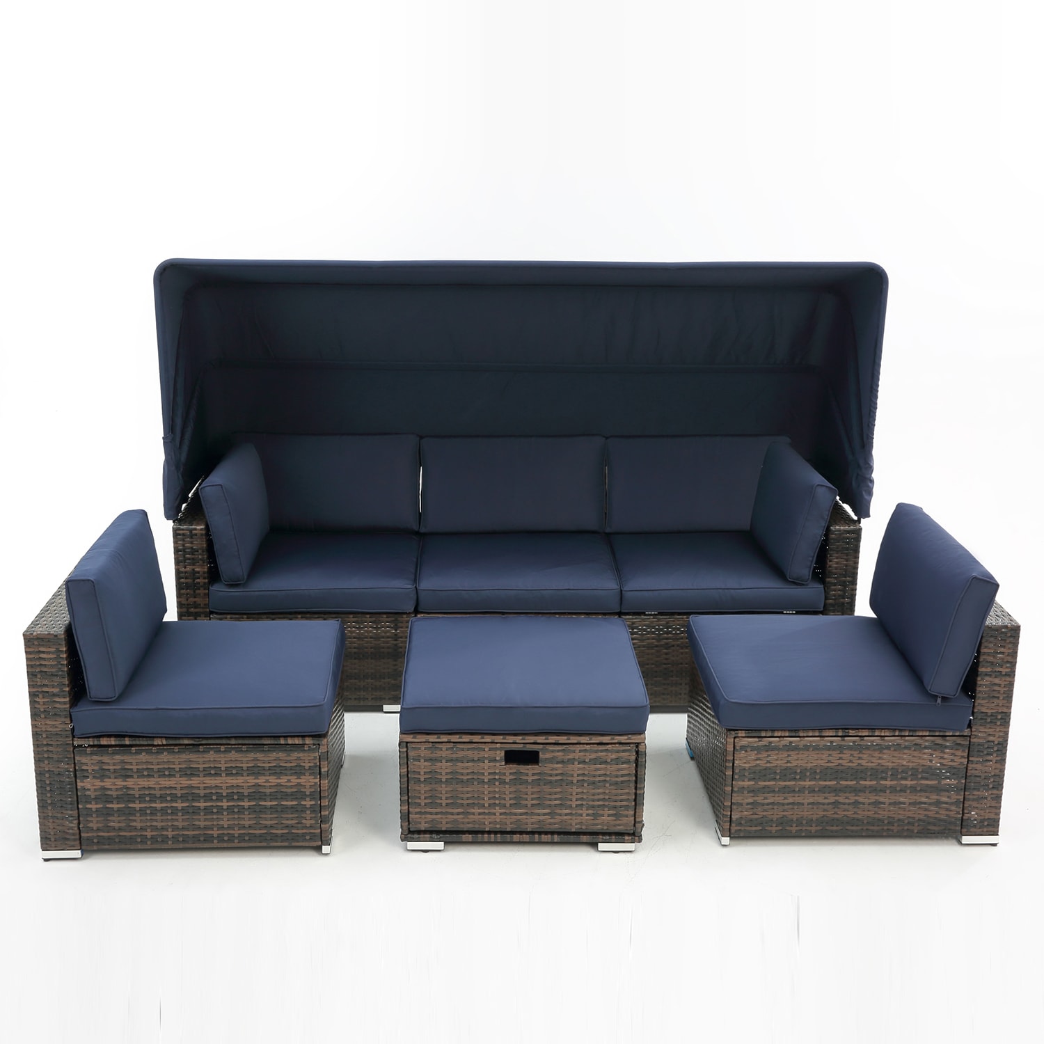 Bybafun Rattan Outdoor Sectional With Blue Cushion(S) And Rattan Frame ...