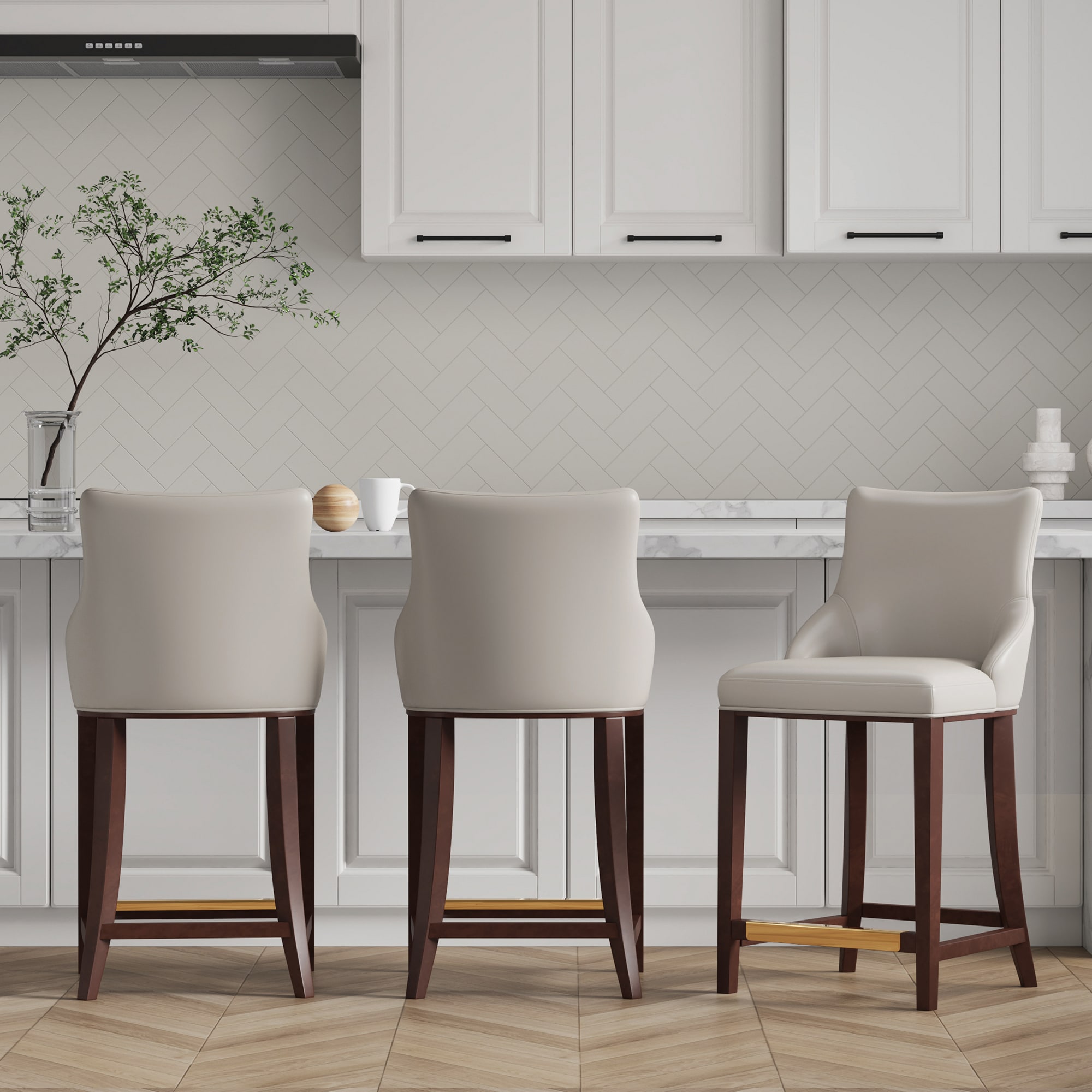 Manhattan Comfort 3-CS016-LG Set of 3 Light Grey 25.98-in H Counter height (24-in to 27-in) Square Seat Upholstered Wood Back Bar Stool Back