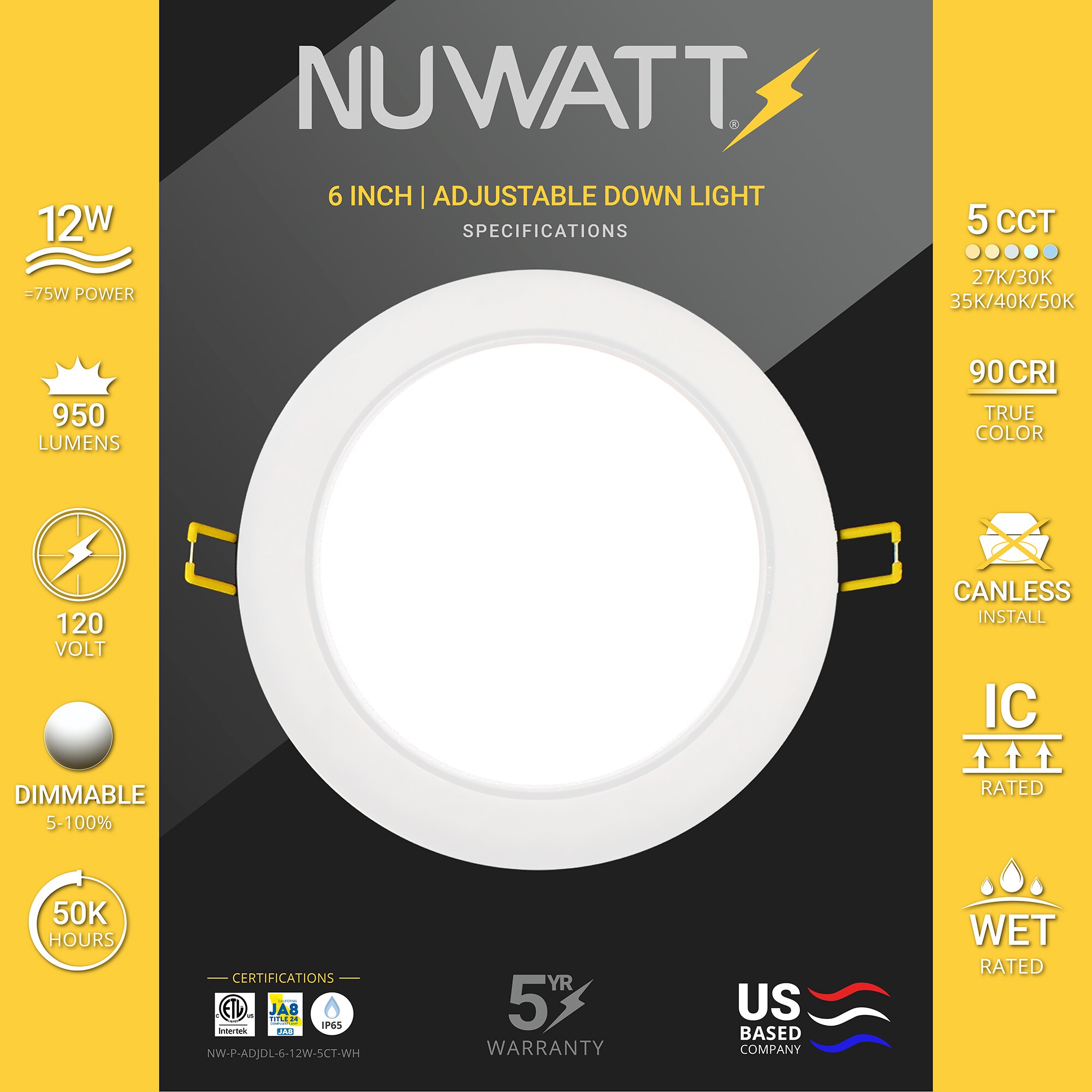 6-Pack White Adjustable 6'' LED Recessed Lighting Kit with Aluminum Trim