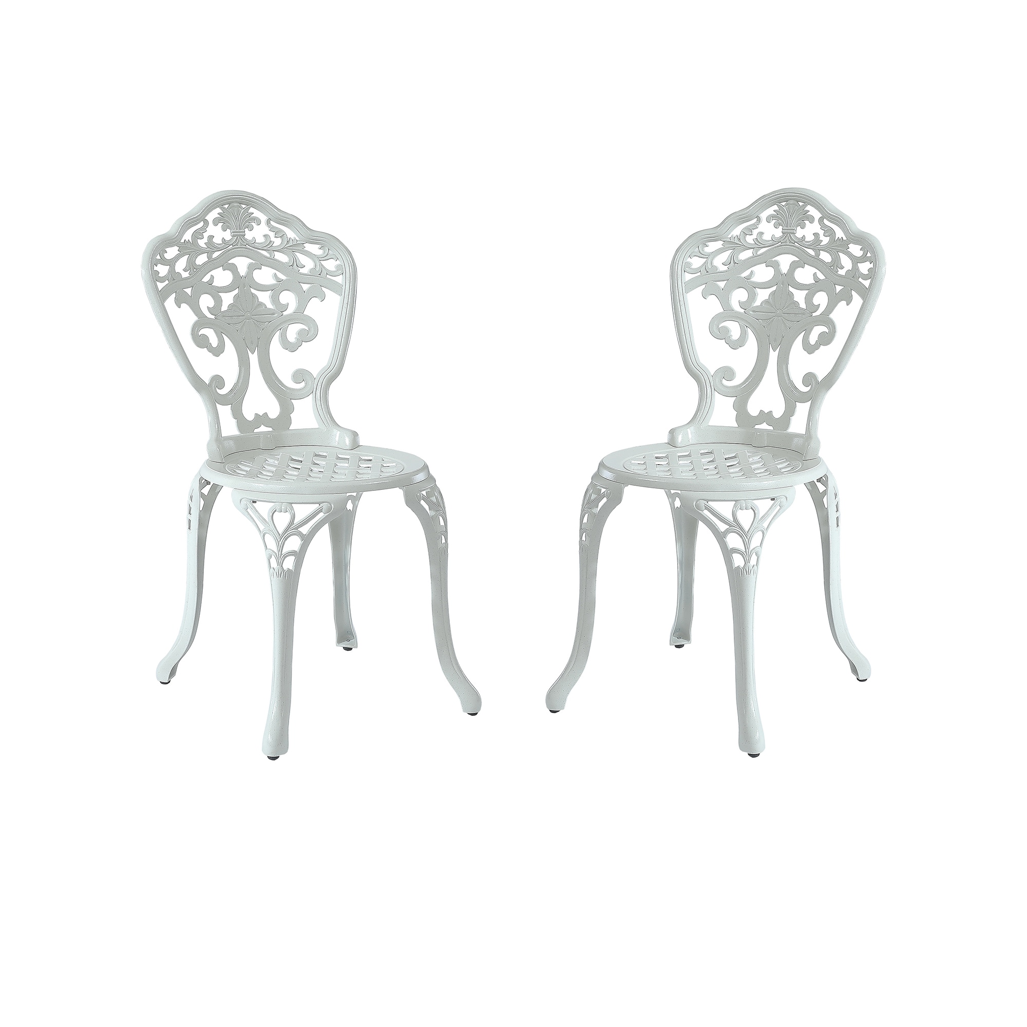 Clihome CL6026C-WH Cast Aluminum Patio Chairs Set of 2 White Aluminum Frame Stationary Dining Chair with Mesh Seat