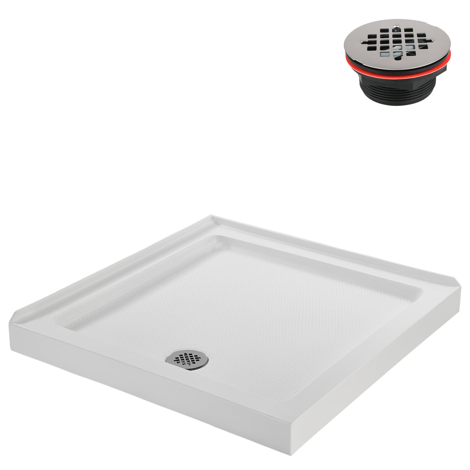 Streamline 36" White Acrylic Corner Shower Base with ABS Drain