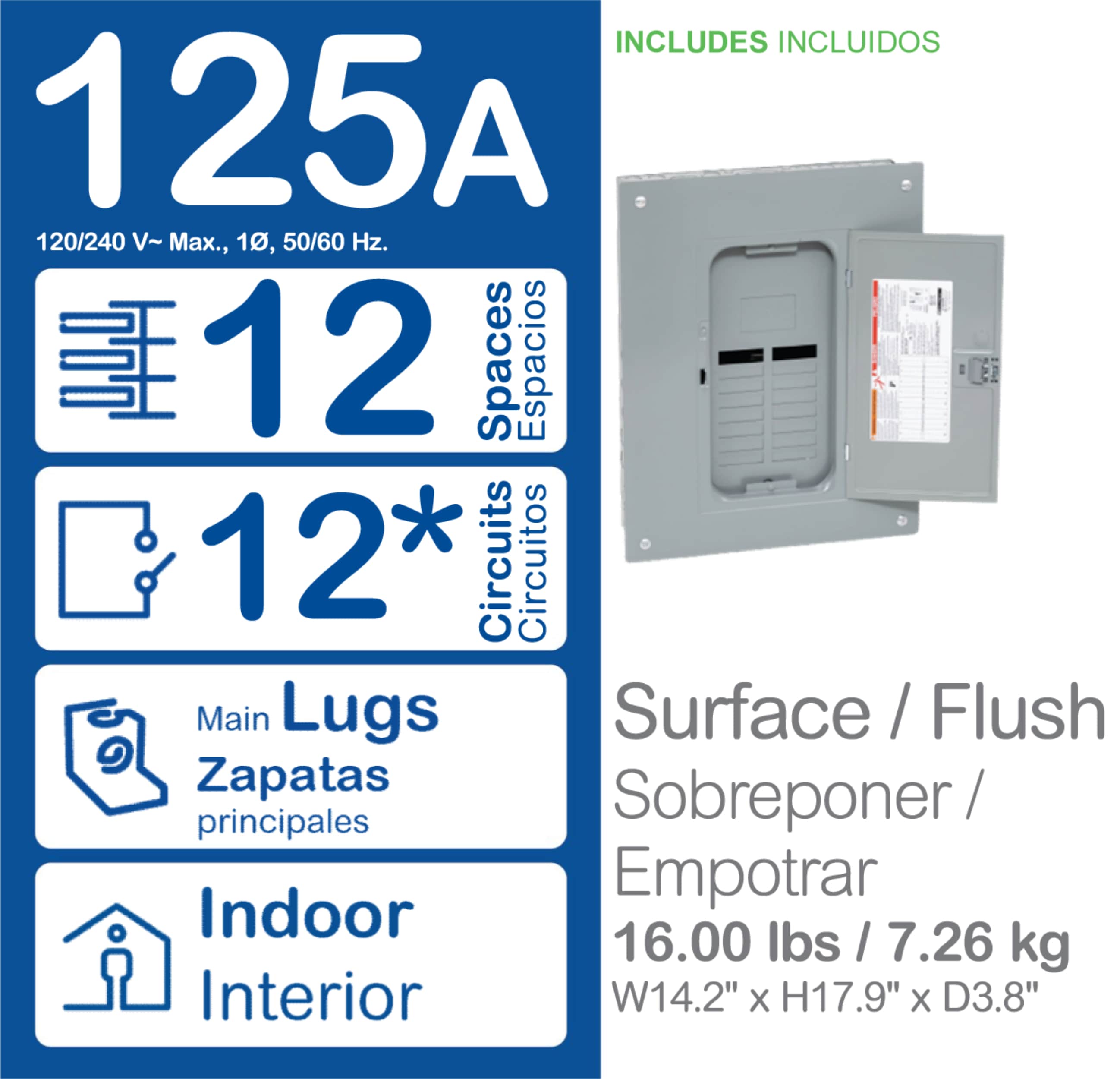 Square D QO 125 Amp 12-Space 12-Circuit Indoor Main Lug Plug-On Neutral Load Center with Cover