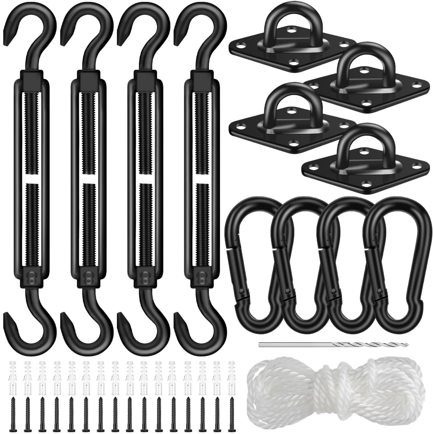 Angel Sar 6in x 1in 46-Piece Matte Black Shade Sail Hardware Kit Outdoor