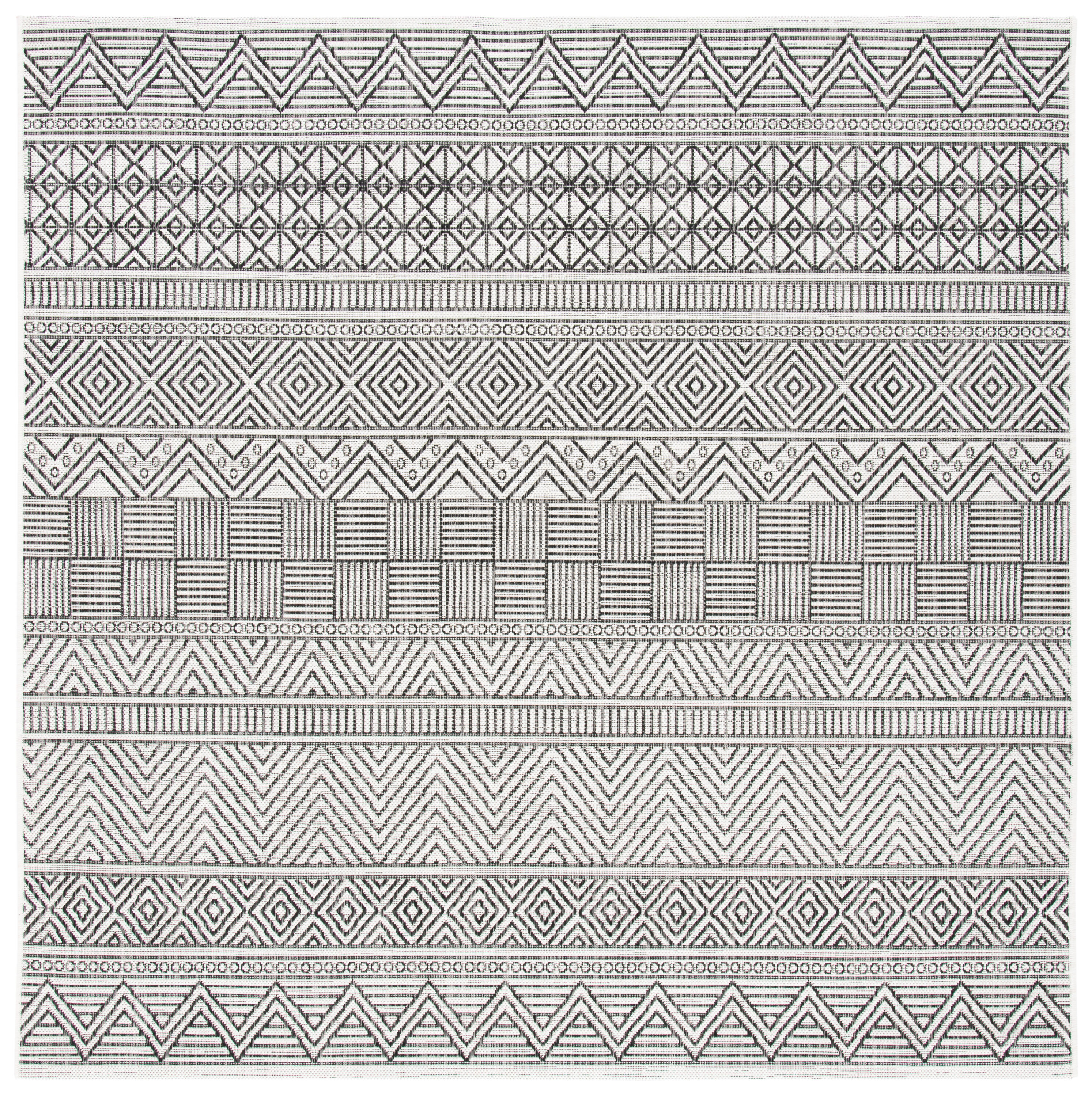 Square Black Synthetic 79" Non-Slip Easy Care Outdoor Rug