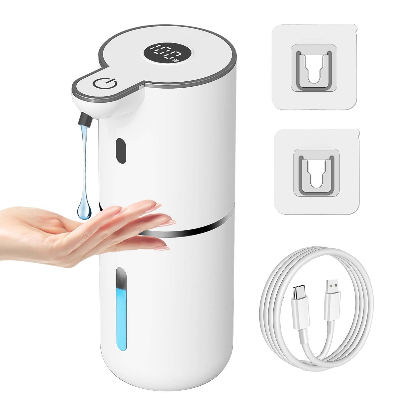 Anqtovp Automatic Touchless Liquid Soap Dispenser Wall Mounted Adjustable 6 Level Smart Sensor 380mL for Bathroom Kitchen Dish Soap White #L05AN11098