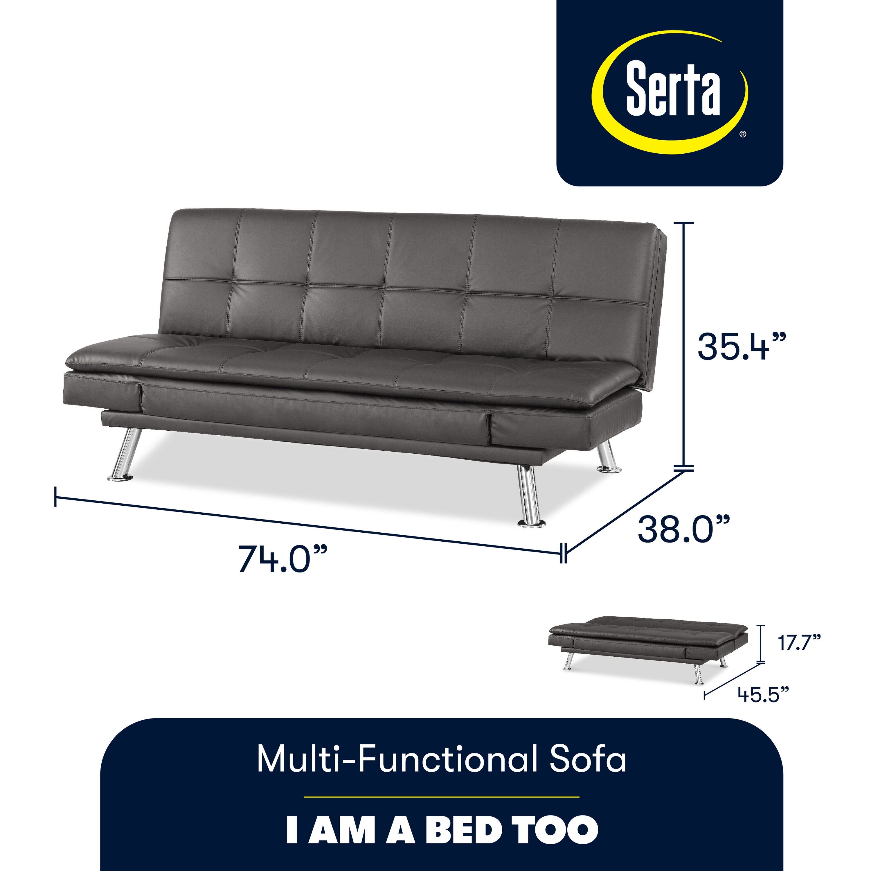 Serta Nate 74 In Modern Grey Polyester Blend 3 Seater Reclining Sofa In   64864080 