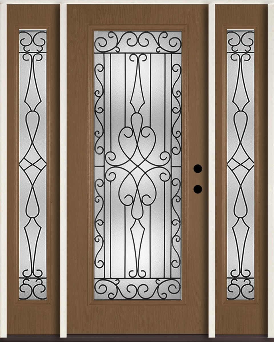 RELIABILT LO841898 Wyngate 60-in x 80-in x 4-9/16-in Fiberglass Full lite Left-hand inswing Woodhaven Stained Prehung Front Door with Sidelights Insulating core