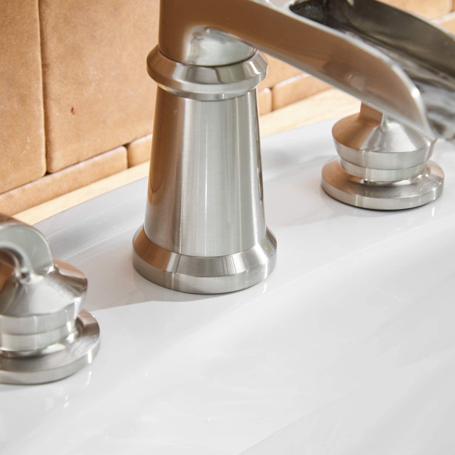 Brushed Nickel Waterfall Widespread 2-Handle Bathroom Faucet