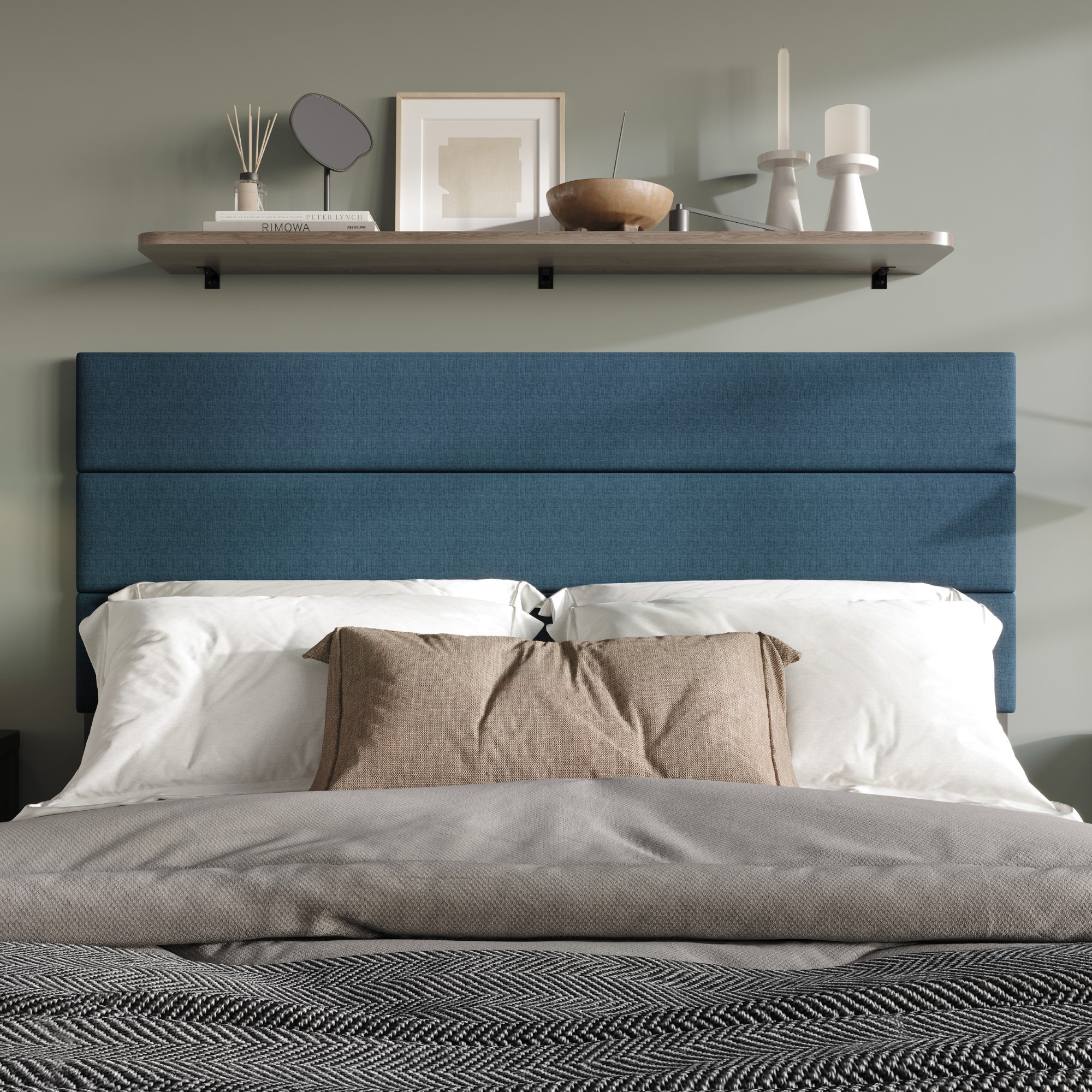 Home Design 80166-311 Corona Denim Blue Full Linen Upholstered Headboard