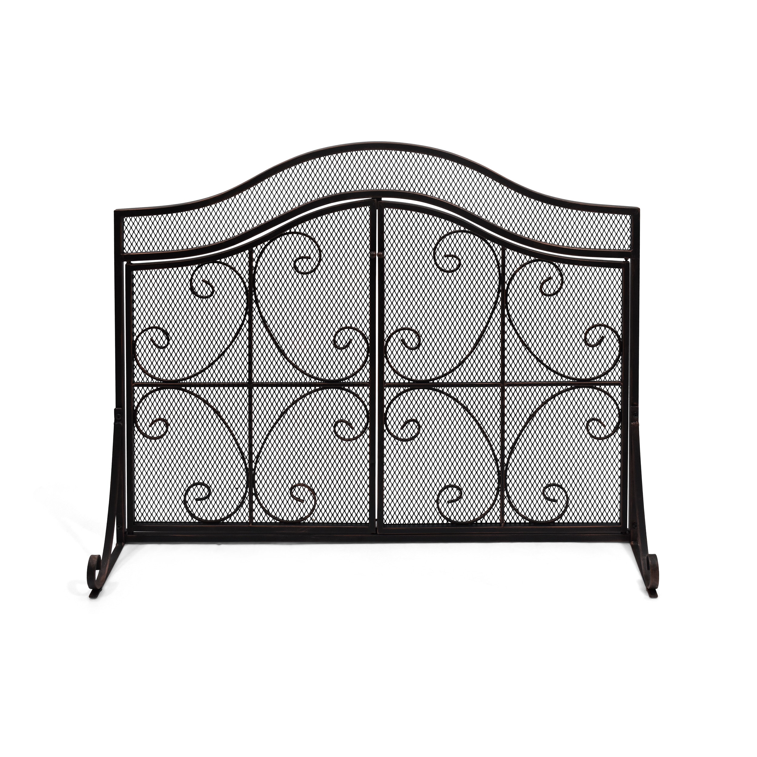 Pendleton Modern Three Panel Iron Firescreen with Door, Black Copper Finish | - Best Selling Home Decor 309133