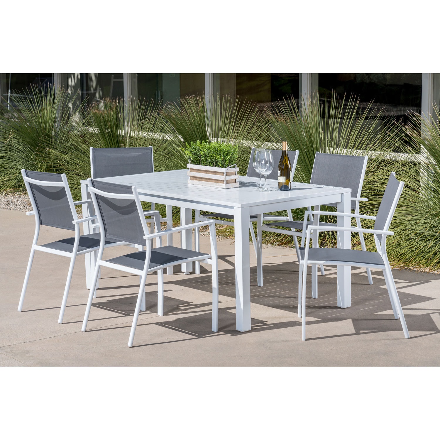 Harper White Aluminum 6-Person Outdoor Dining Set with Sling Chairs
