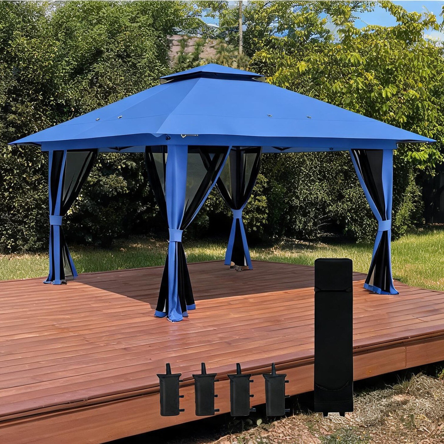 SunJet 100 Polyester Deep Blue Instant Pop-Up Gazebo for Outdoor ...
