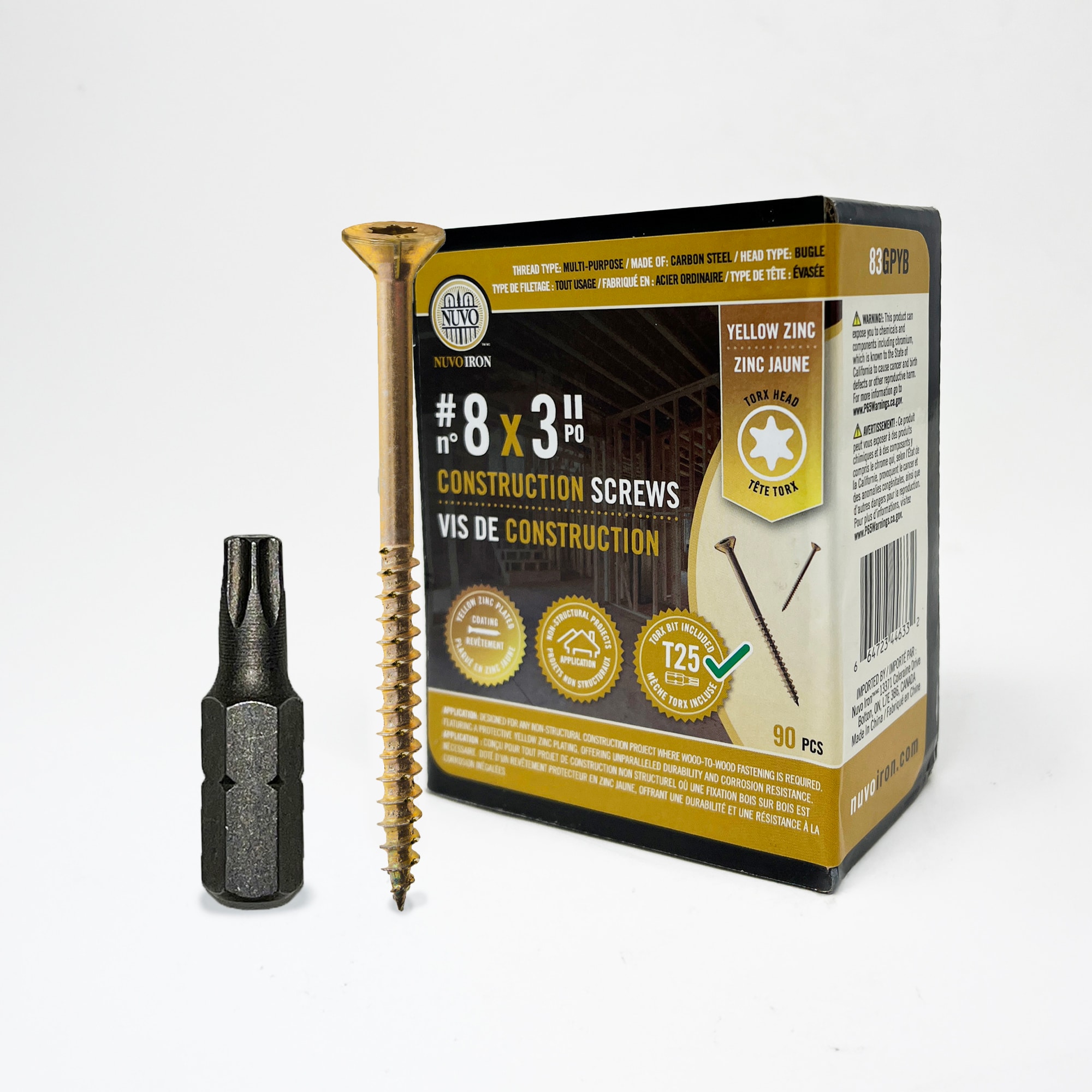 Nuvo Iron 83GPYB #8 x 3-in Yellow Zinc Exterior Wood Screws (90-Per Box)