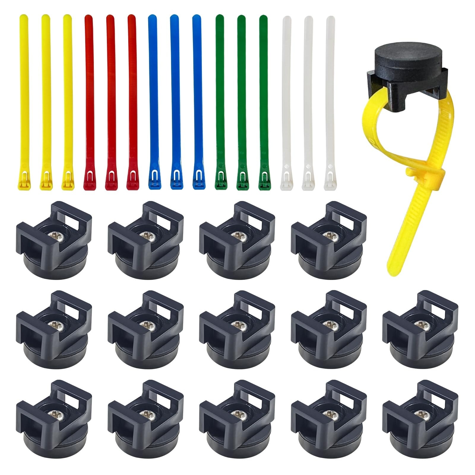 Etokfoks  15pcs UV Resistant Nylon Cable Zip Tie Colorful Pack Pack Magnetic Wire Clips Multipurpose Organization