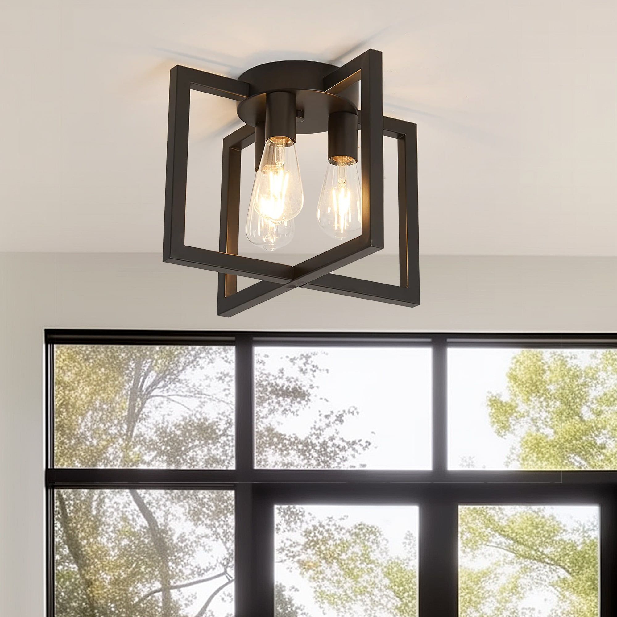 YANSUN LA-BX05201CBL-11 3 -Light 14.56-in Matte Black Semi Flush Mount Light