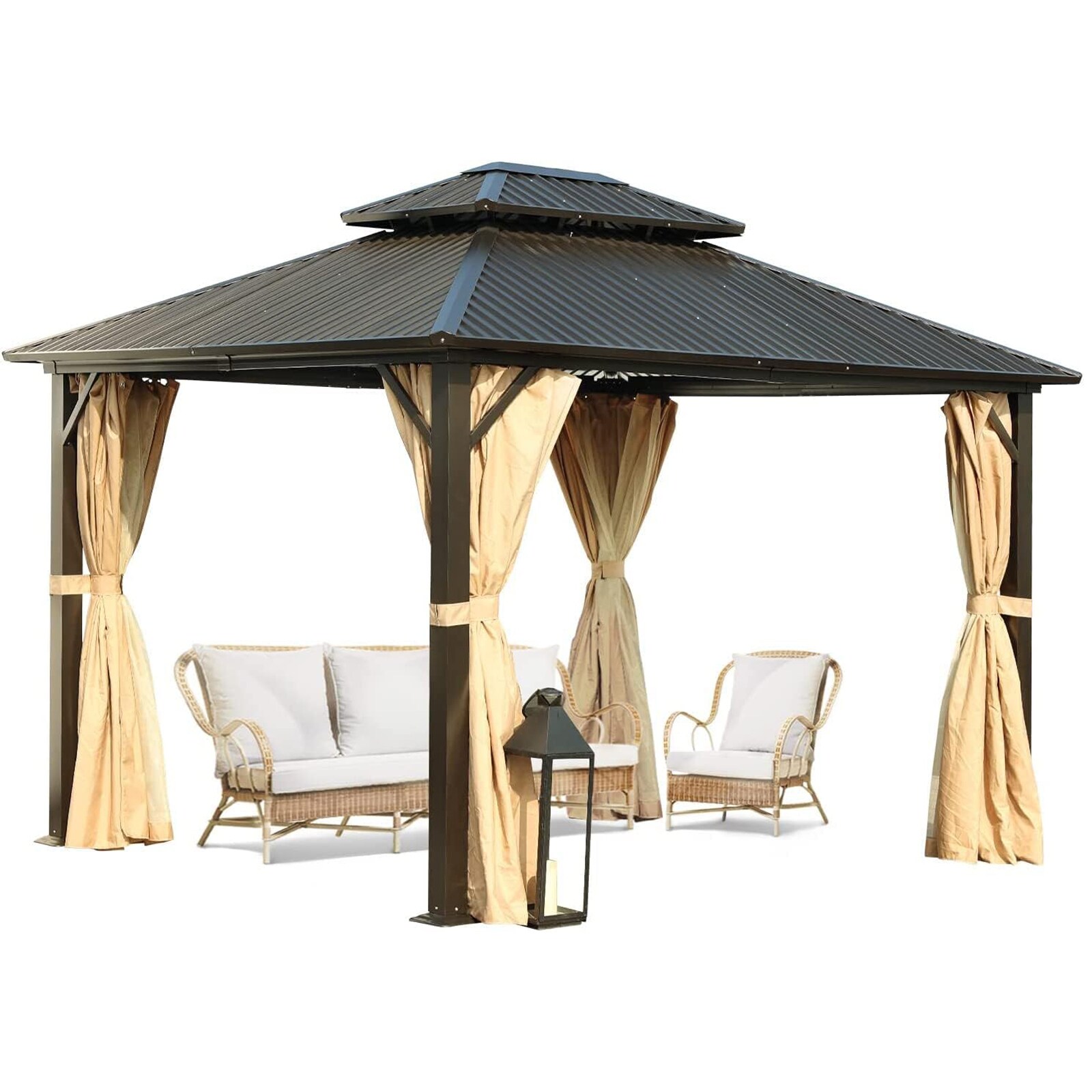 Aoodor A090-PBNBN 11.2-ft x 10.8-ft Gazebos Black with Hardtop Roof (Screen Included)