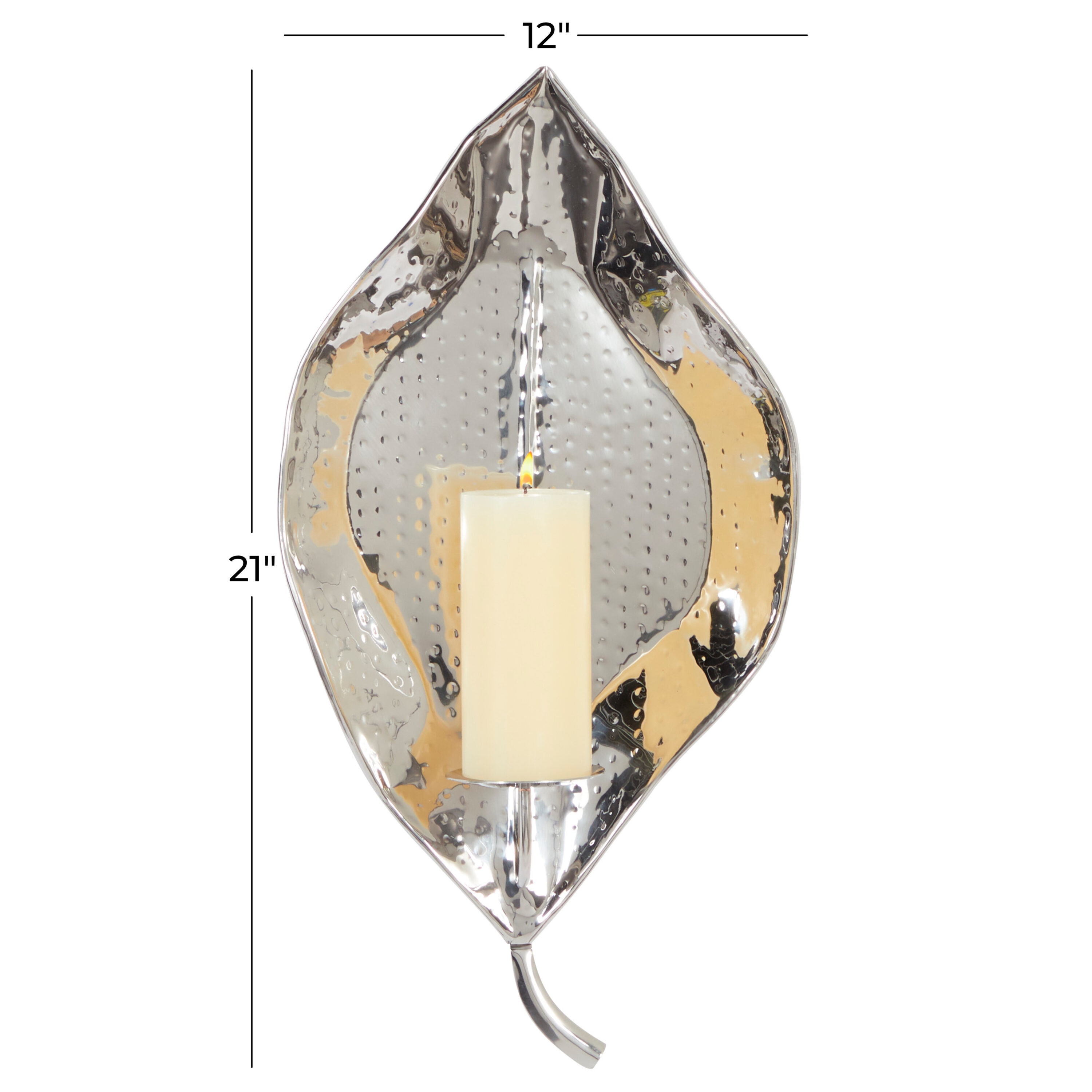 Large Silver Stainless Steel Leaf Taper Candle Holder