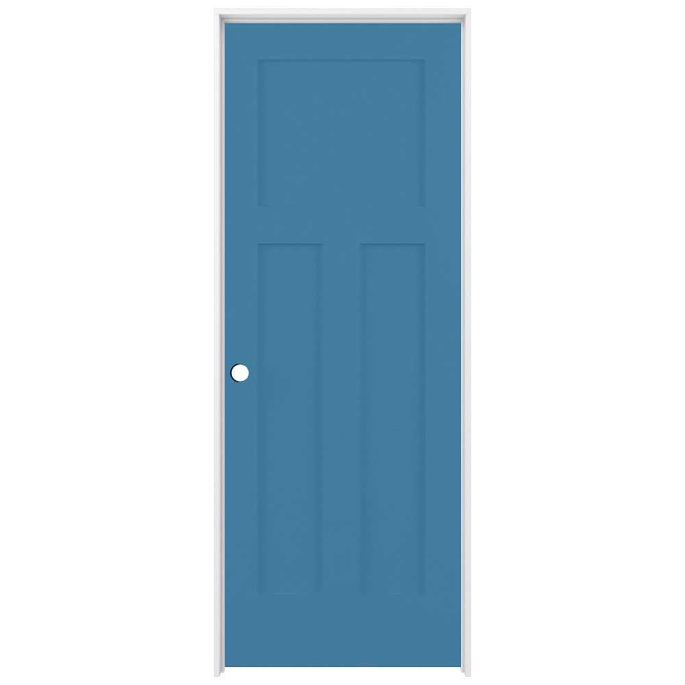 RELIABILT LO1369607 30-in x 80-in Blue Heron Solid core 3-panel craftsman Right hand Smooth Prefinished Pine Wood Flat Jamb Single Prehung Interior Door