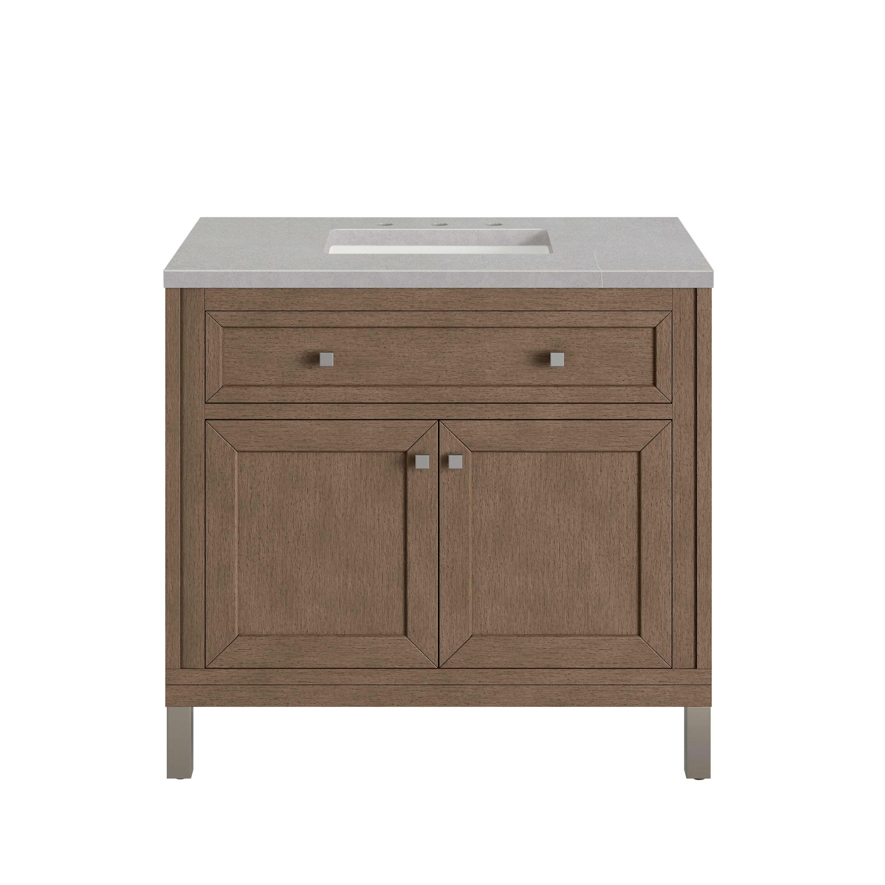 James Martin Vanities 305-V36-WWW-3ESR Whitewashed Walnut 36-in Whitewashed Walnut Undermount Single Sink Bathroom Vanity with Eternal Serena Quartz Top