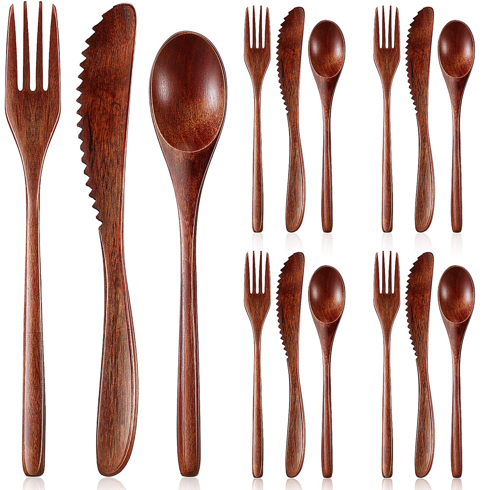 Aoibox  12 Piece Natural Wood Flatware Cutlery Set 4 Wooden Spoons 4 Forks 4 Knives for Dining and Tableware