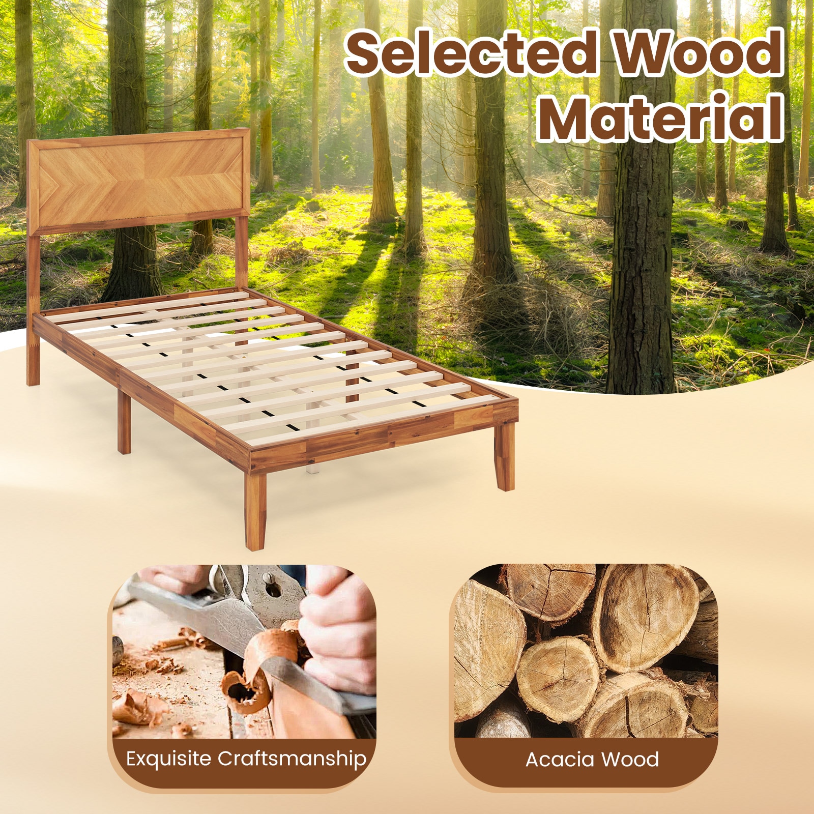 Iseryn Twin Rustic Golden Brown Wood Bed Frame with Headboard in the ...