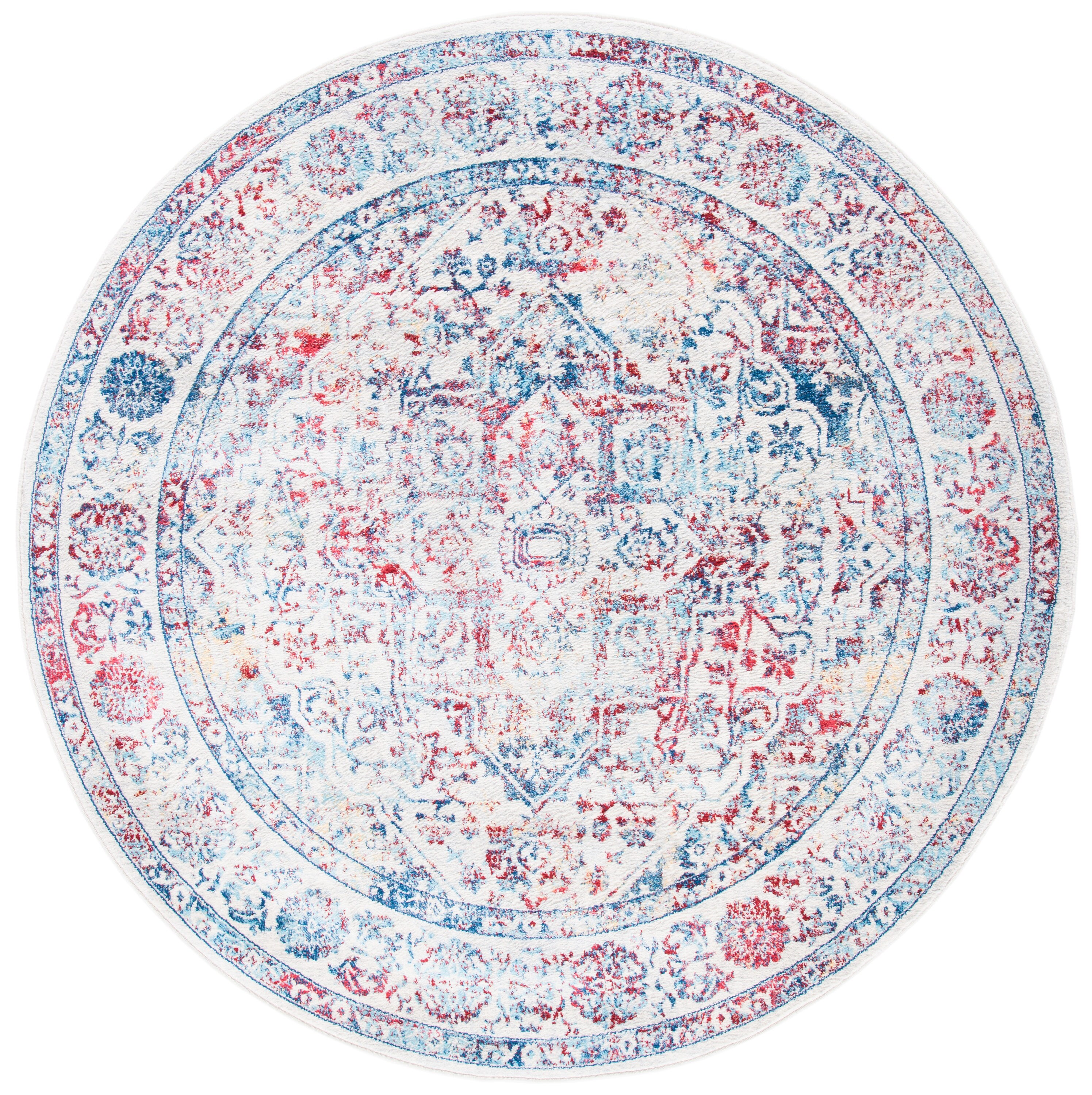 Safavieh BNT832B-7R Brentwood Myrtice 7 x 7 (ft) Loomed Polypropylene Ivory/Blue Round Indoor Distressed/Overdyed Vintage Area rug