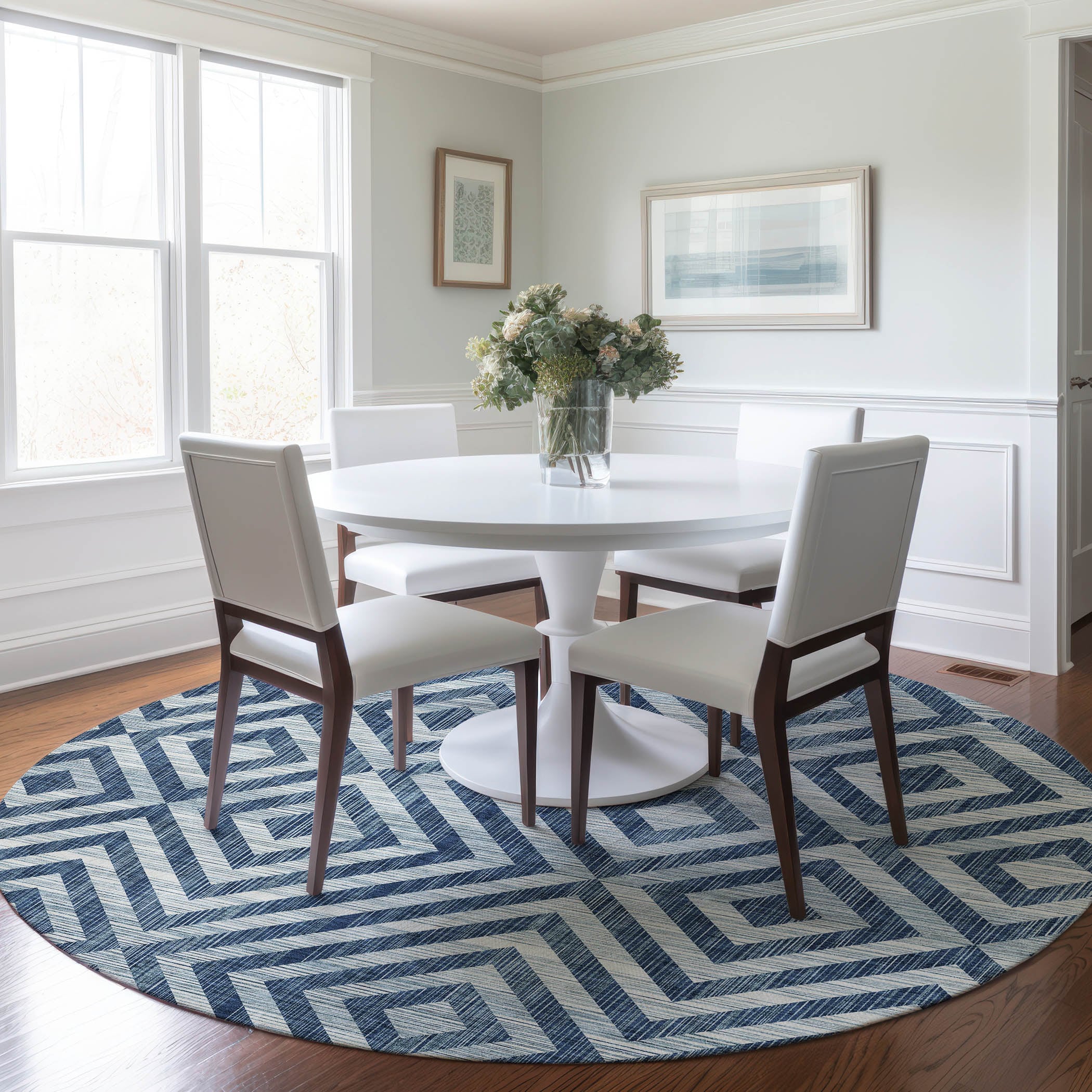 Addison Rugs ACN733NA8RO Chantille ACN733NA 8 x 8 (ft) Polyester Navy Round Indoor/Outdoor Geometric Machine washable Area rug