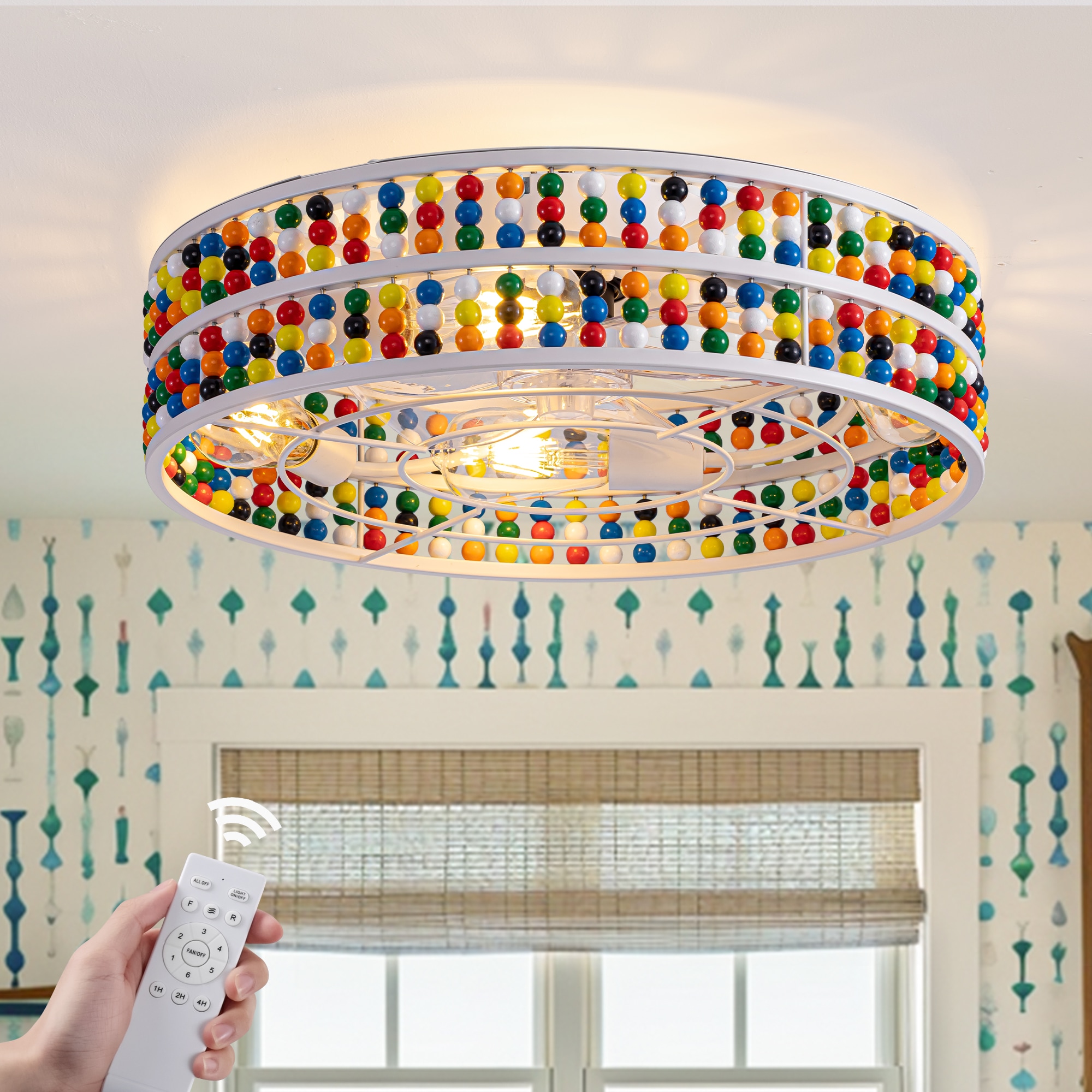 Antoine LSFD-47 20-in Flush Mount Multicolor with Acrylic Blades Cage Ceiling Fan With Light - Remote Included ( 5 -Blade )