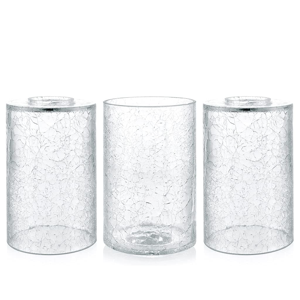 AOIZGMY  3 Pack Crackle Clear Glass Lamp Shade 6 in H x 4 in W Lipless Cylinder Light Cover with 1 5 8 in Fitter for E26 Pendant Chandelier Vanity