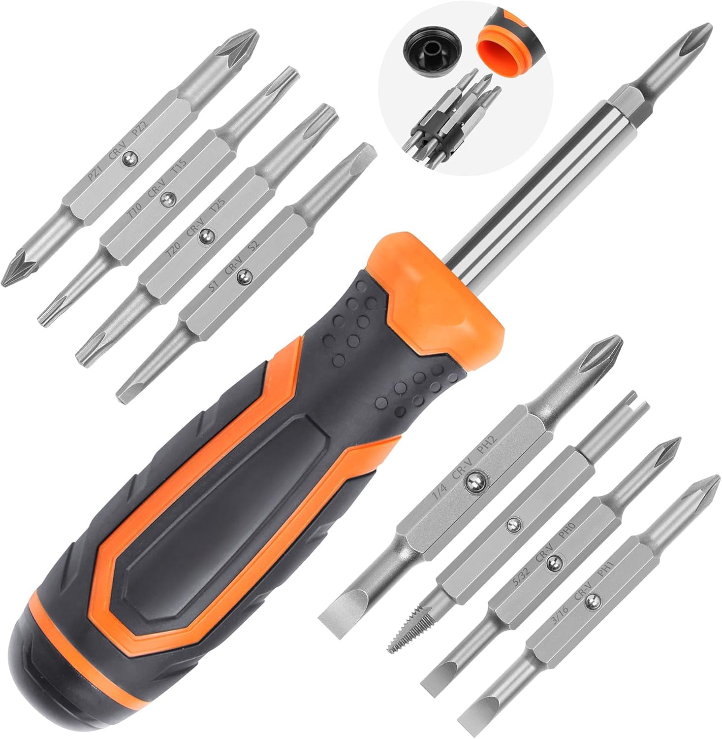 Etokfoks  18 in 1 Multi bit Screwdriver Set Portable All in One Slotted Philips Pozi Torx Square Nut Driver with Heat Treated Bits