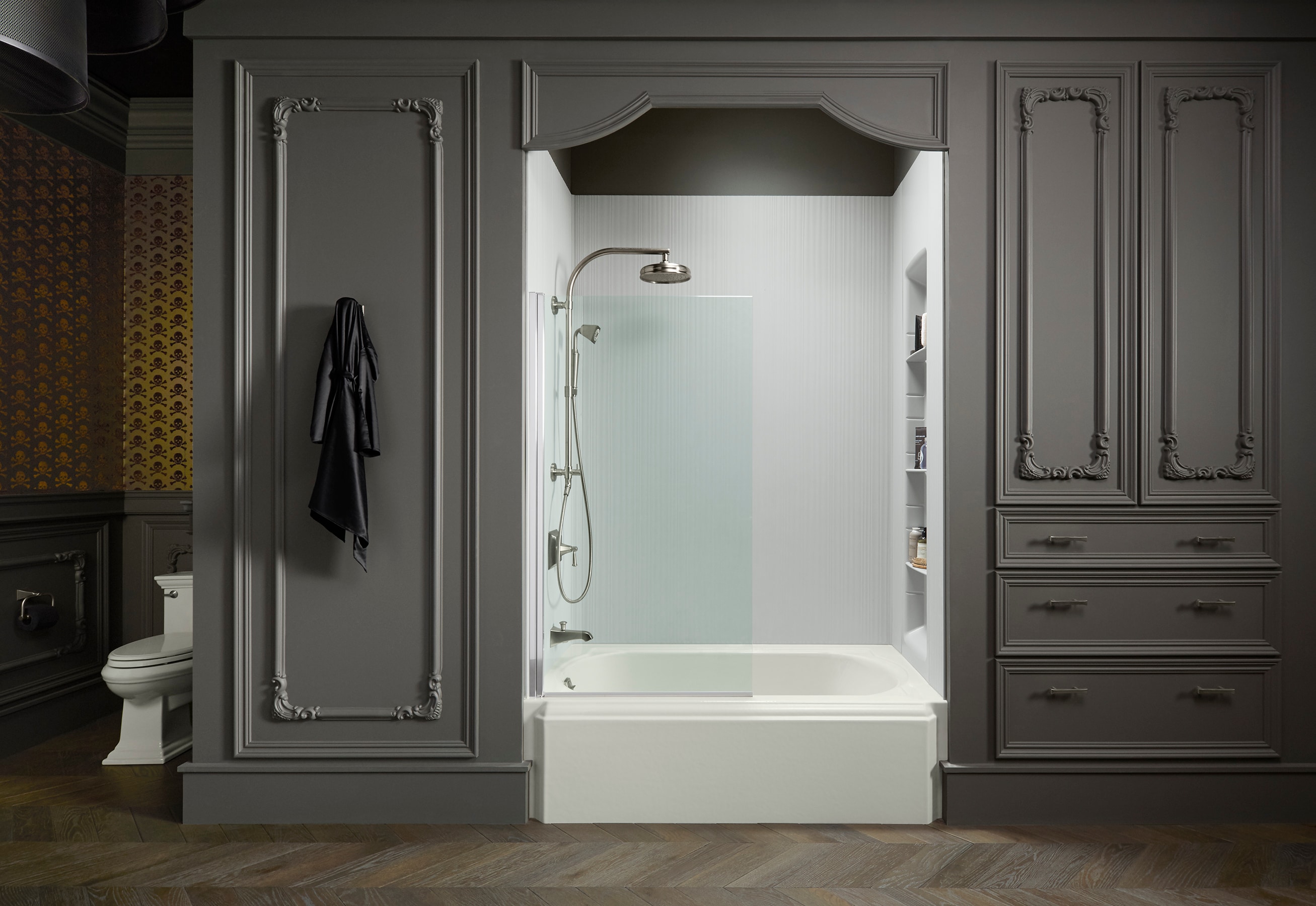 KOHLER 707105-L-SHP Aerie Bright Polished Silver 31-1/2-in W x 57-in H Frameless Pivot Shower door 1/4-in Thick Clear Glass