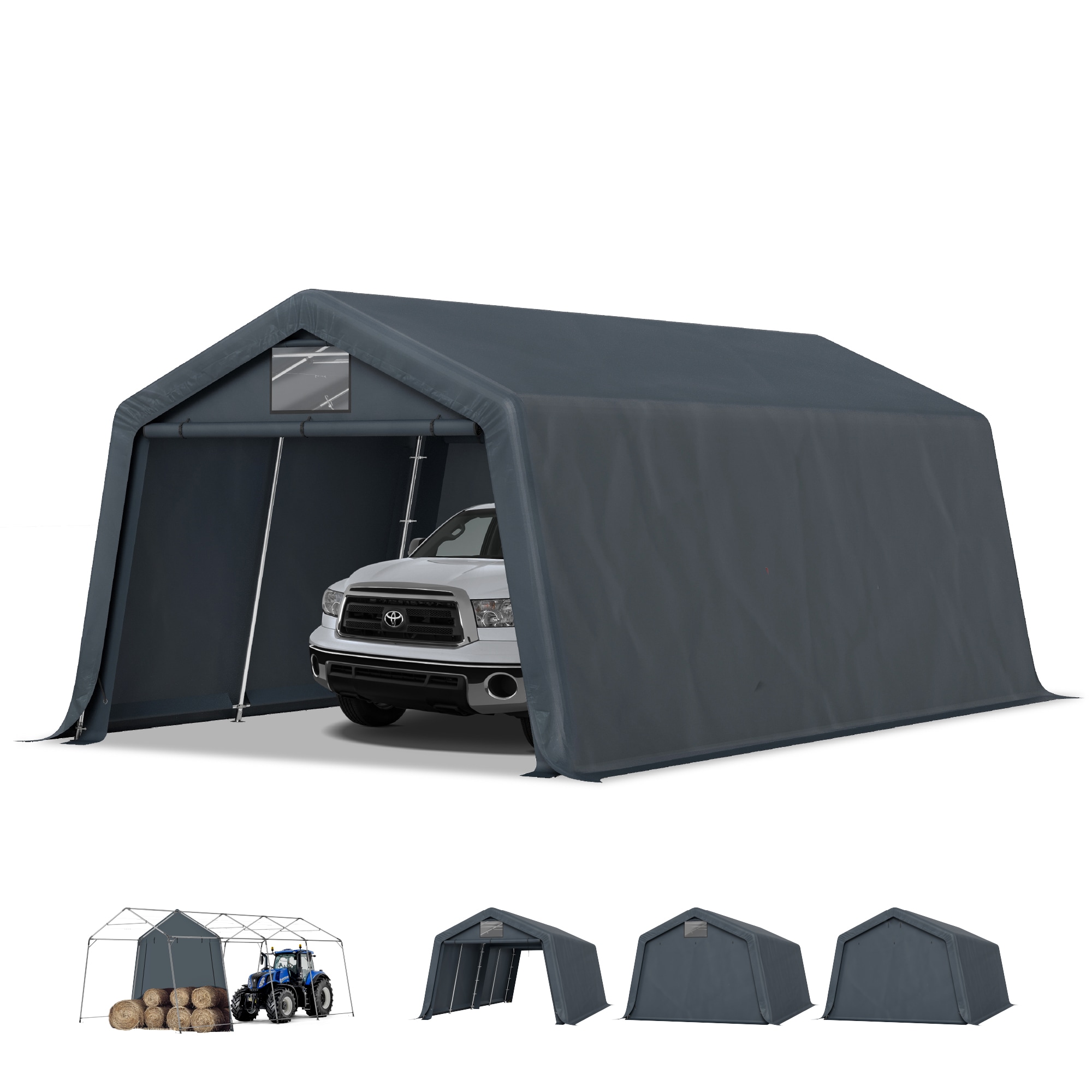 Sunshine Valley GA121-G 13-Feet W x 9.6-Feet L x 6.9-Feet H Dark Gray Metal Carport with Polycarbonate Roof