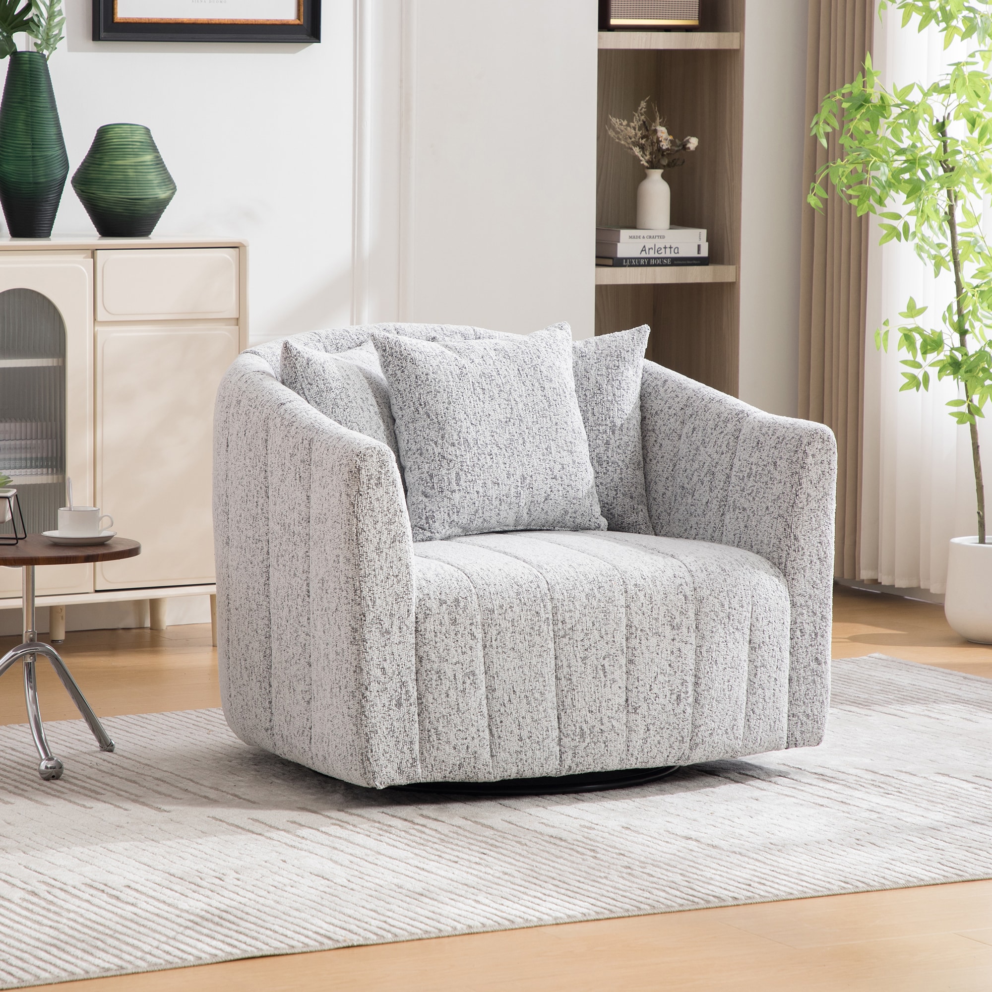 Aortzio 39-in W Modern White Chenille Swivel Accent