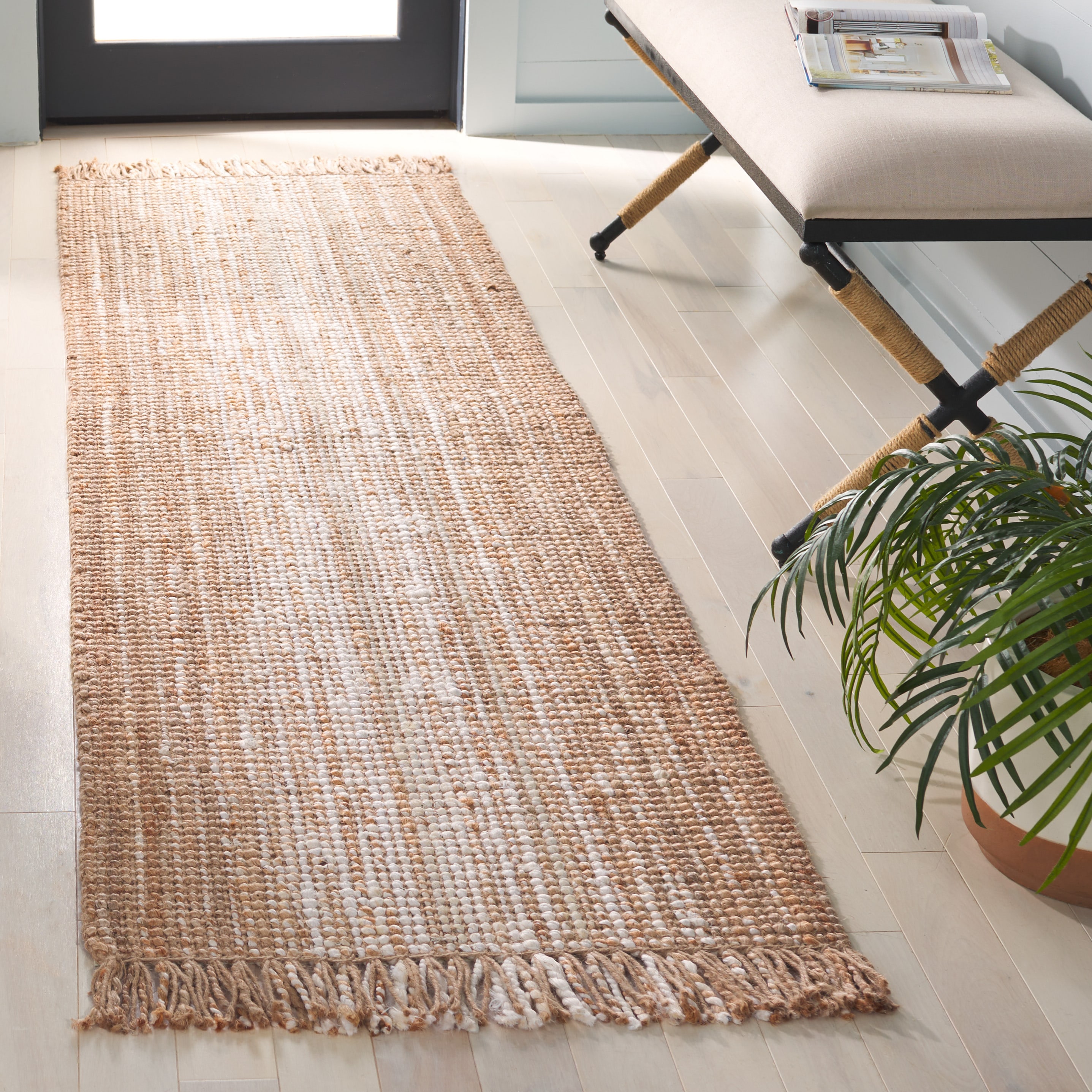  Natural Fiber 843 Ivory/Natural Solid / Tonal 2ft-3in x 8ft Runner Rug