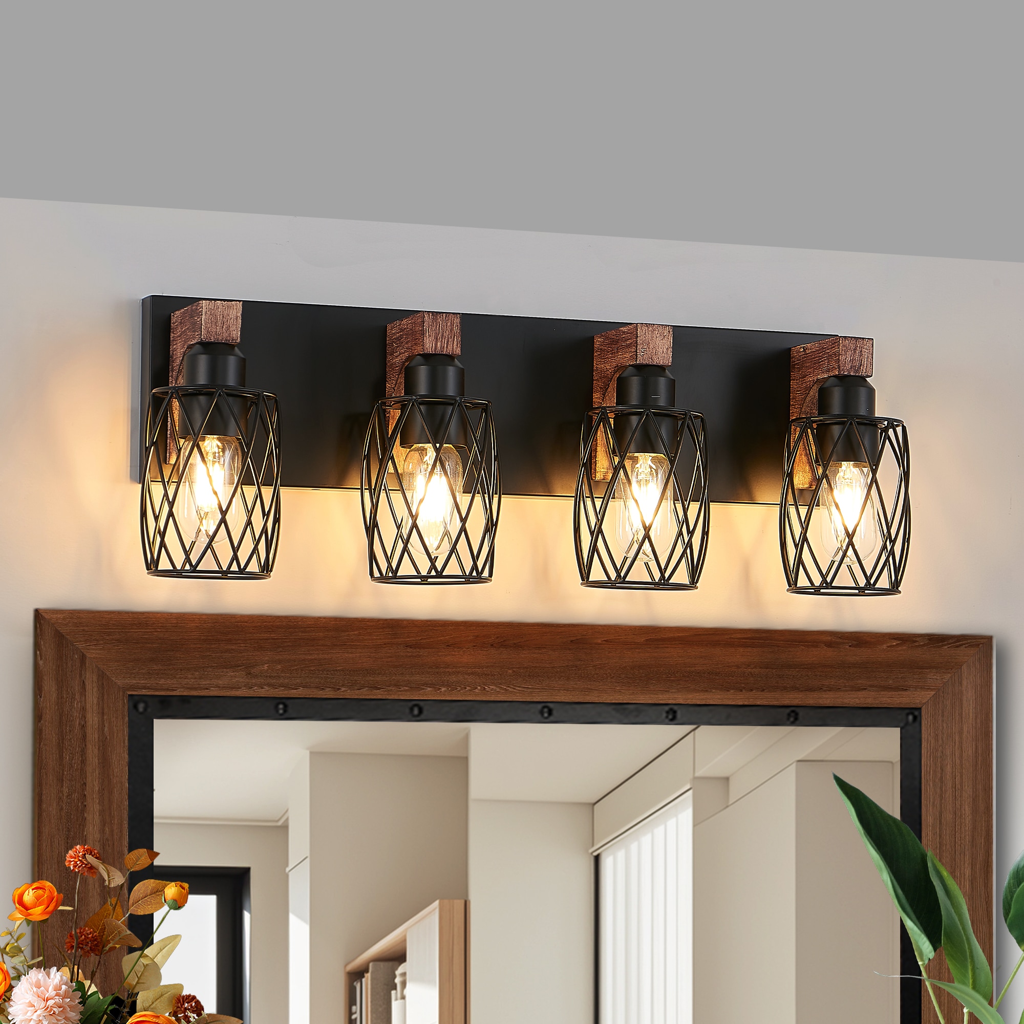 Forclover 24" Industrial Vintage 4-Light Wall Sconce 24-in 4 Light Black French country/cottage Bathroom Vanity light