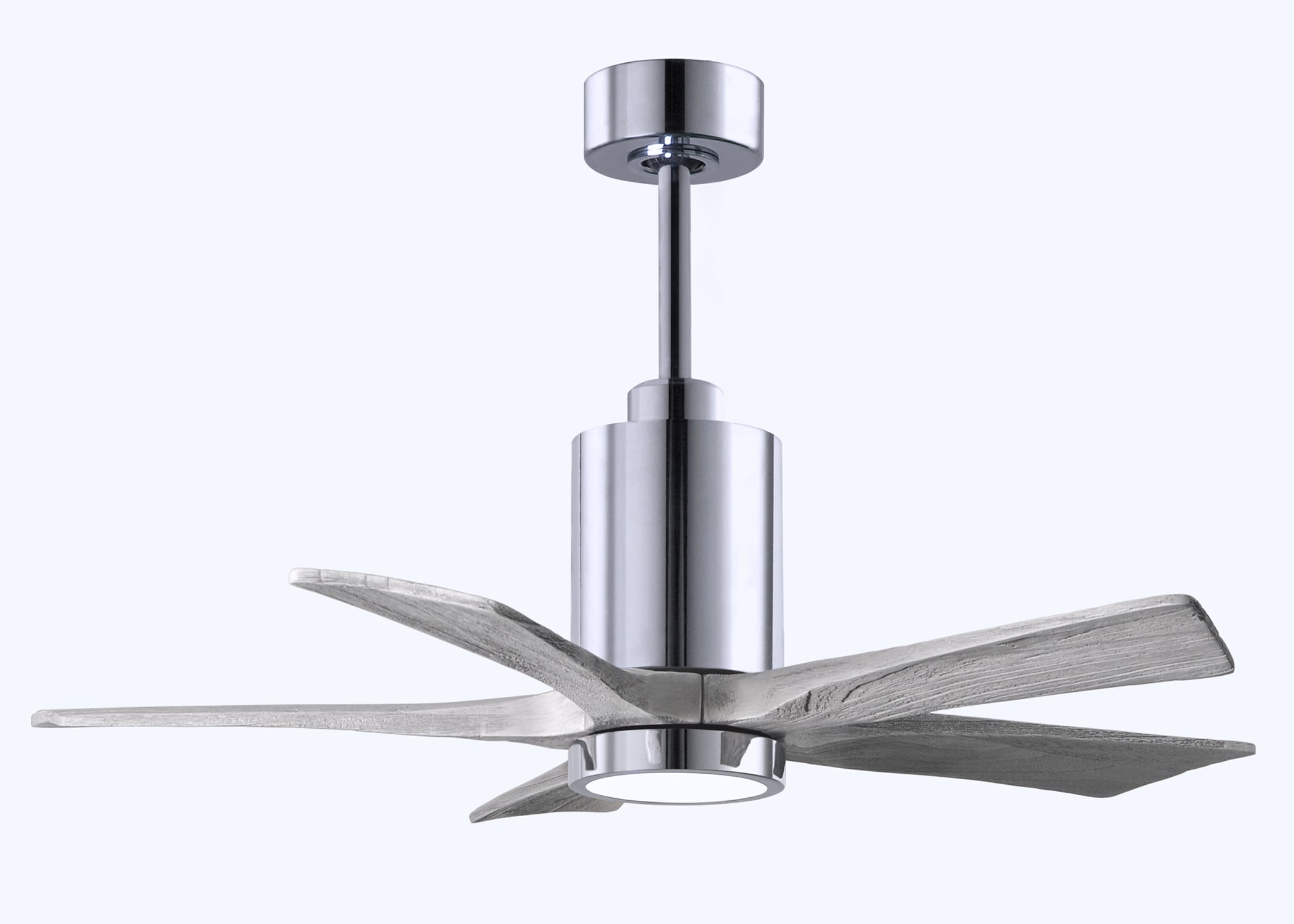 Matthews Fan Company PA5-CR-BW-42 Patricia 42-in Color-Changing Integrated LED Outdoor Polished Chrome with Barn Wood Tone Blades Ceiling Fan With Light - Remote Included ( 5 -Blade )