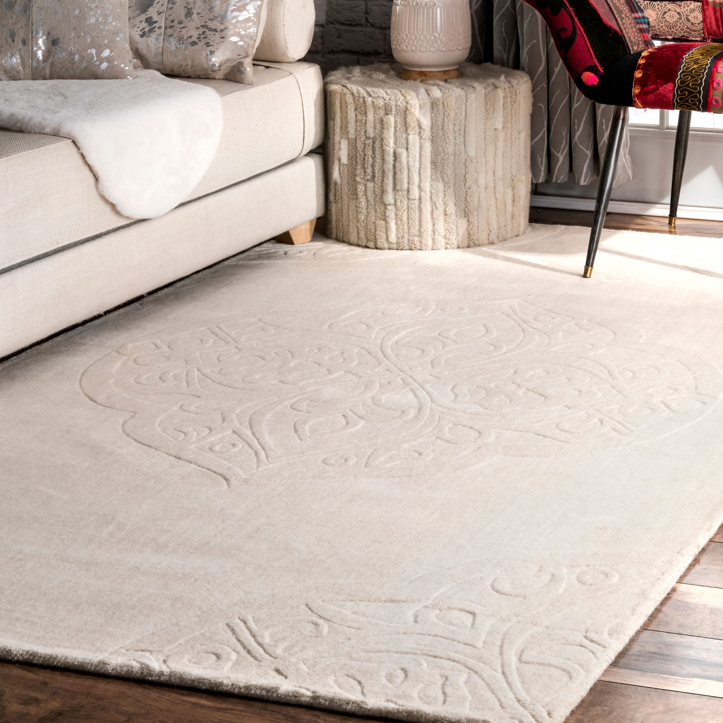 nuLOOM RUCS05B-305 Strother 3 x 5 (ft) Wool Ivory Rectangular Indoor Medallion Area rug