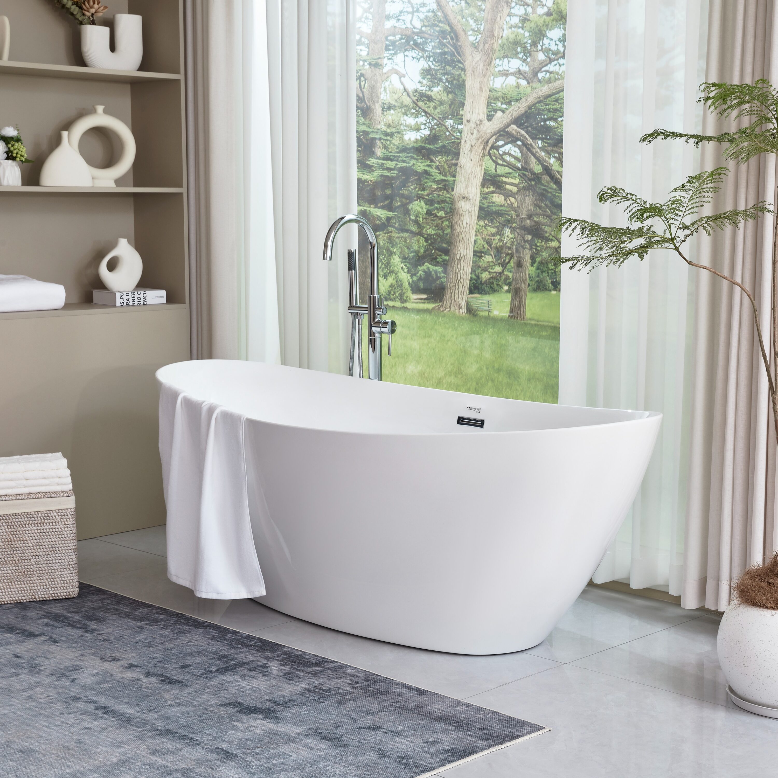 71" White Acrylic Freestanding Soaking Bathtub