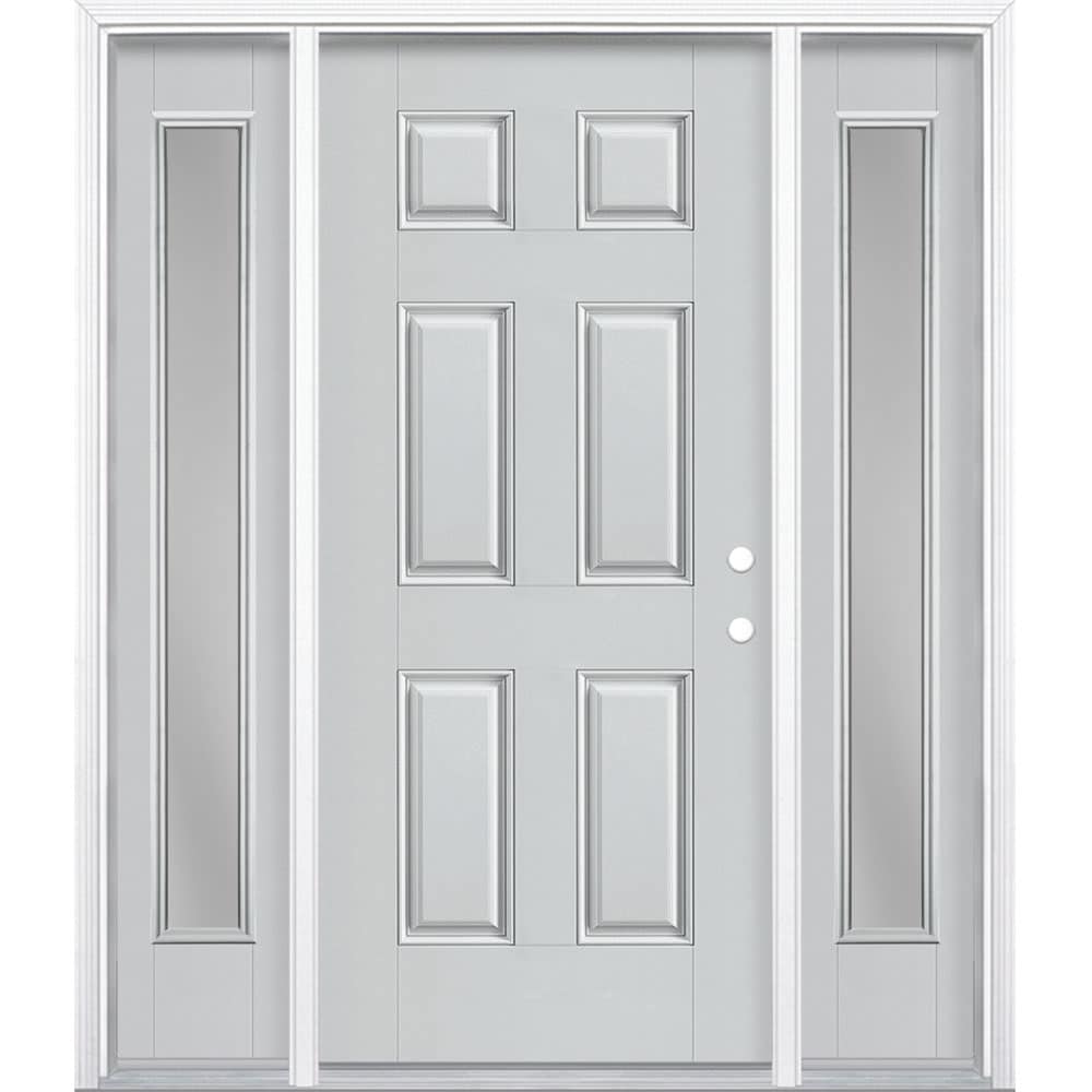 Masonite 1218387 60-in x 80-in x 4-9/16-in Fiberglass No glass Left-hand inswing Infinity Gray Painted Prehung Front Door with Sidelights with Brickmould Insulating core