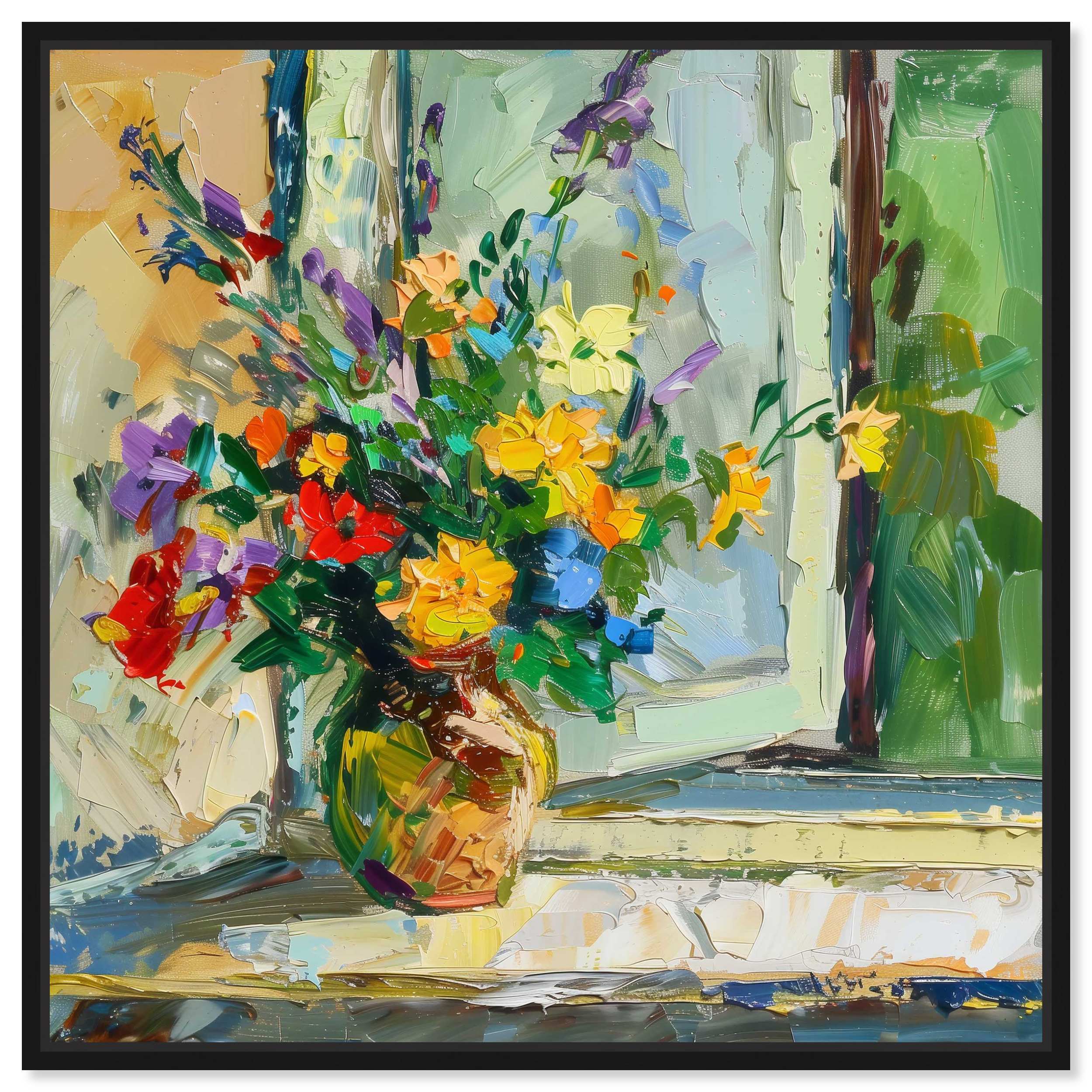 Art Remedy 005664400Z9WJ1C Vase By The Window Modern/Contemporary Print by  Black Frame 20 x 20