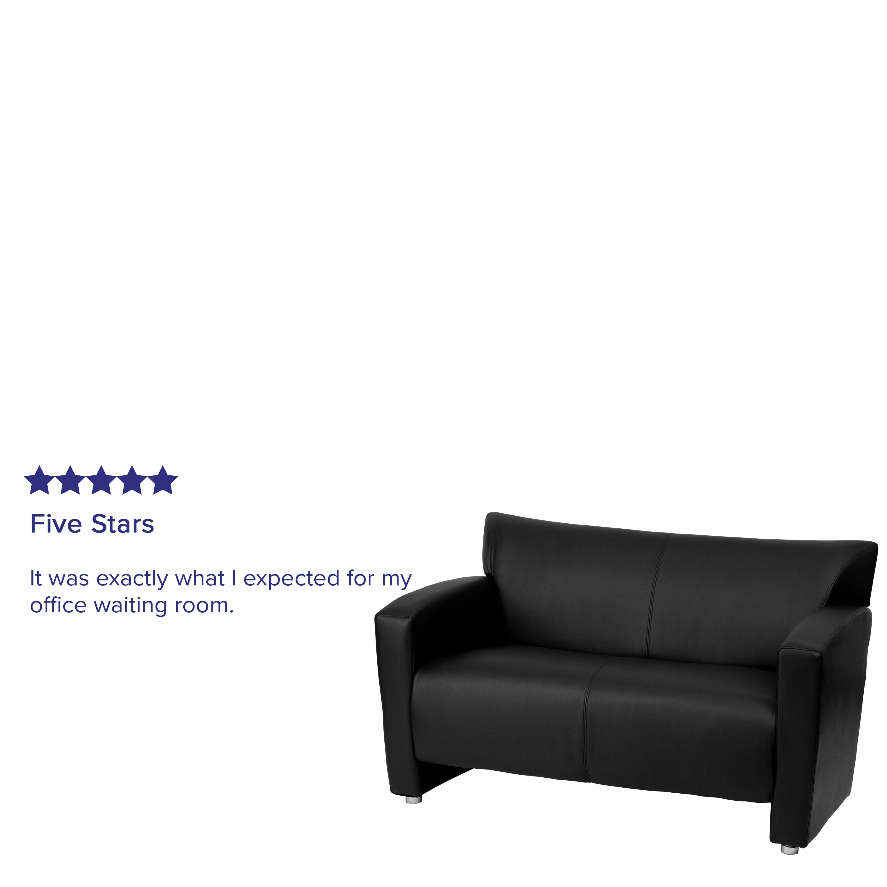Black Faux Leather Flared Arm Reception Loveseat