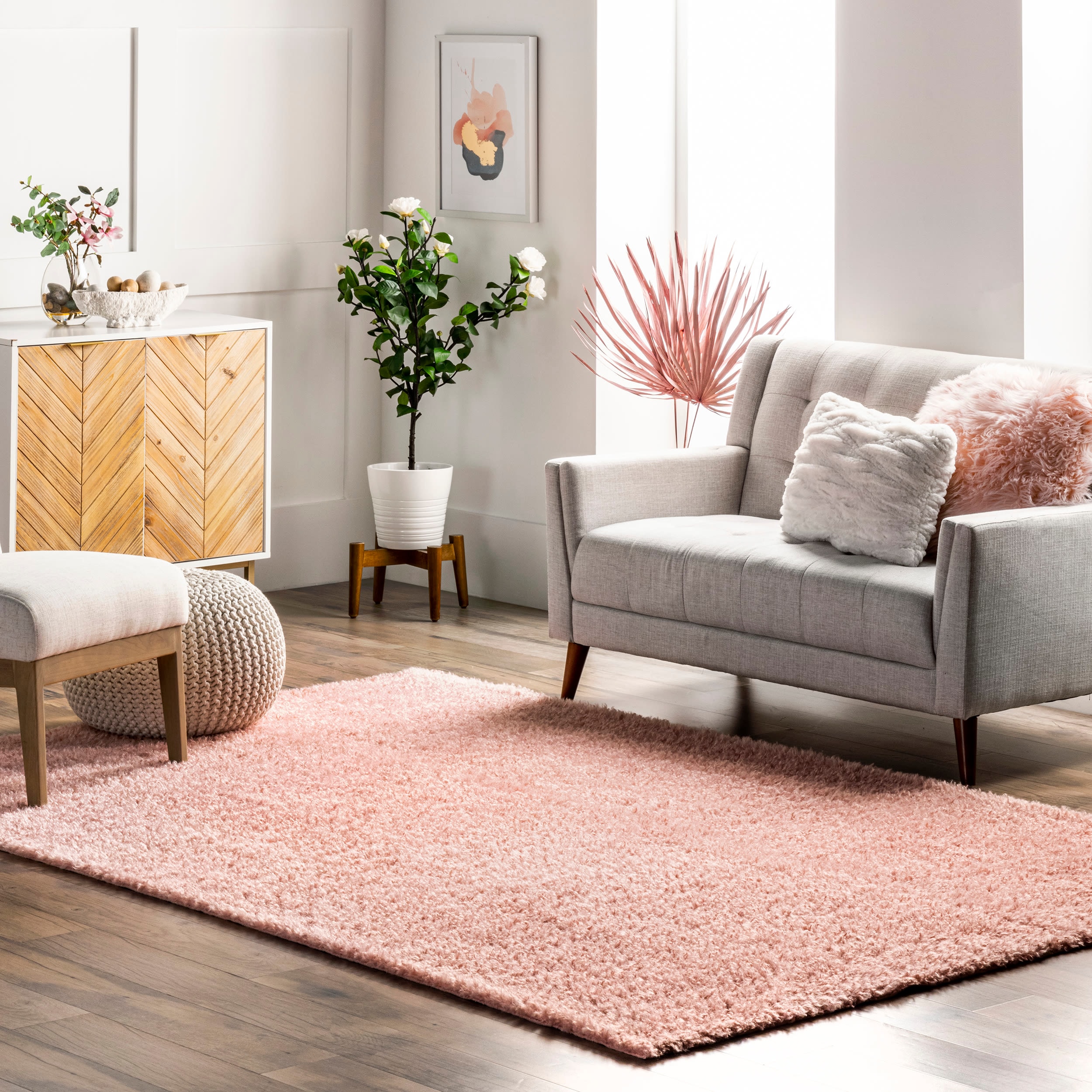 nuLOOM HJWT01C-609 Washable Tibet 6 x 9 (ft) Loomed Polyester Pink Rectangular Indoor Solid Machine washable Area rug