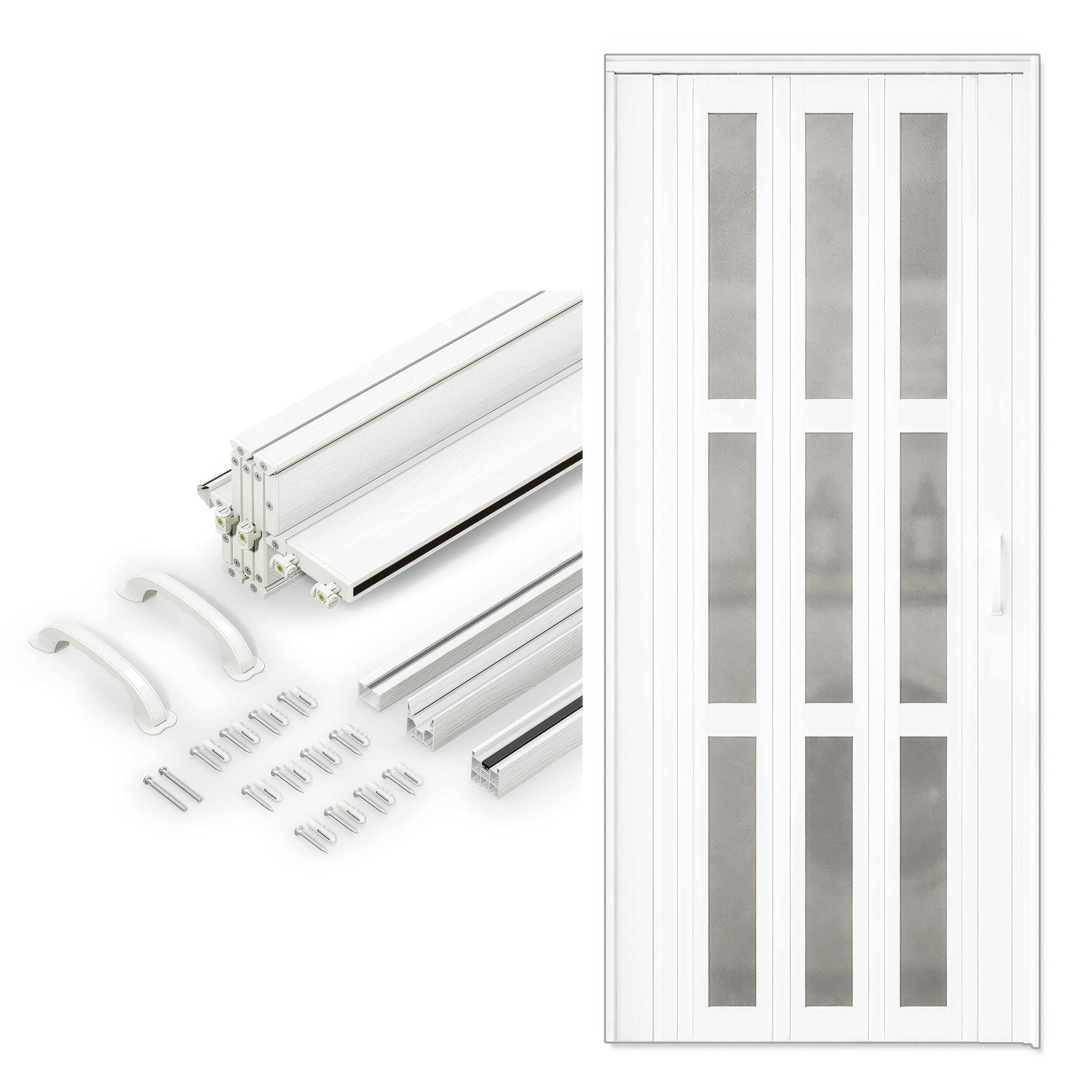 LDB_BUILDING 3-Lite Frosted Acrylic PVC Reversible/Universal White Accordion Door (Hardware Included)