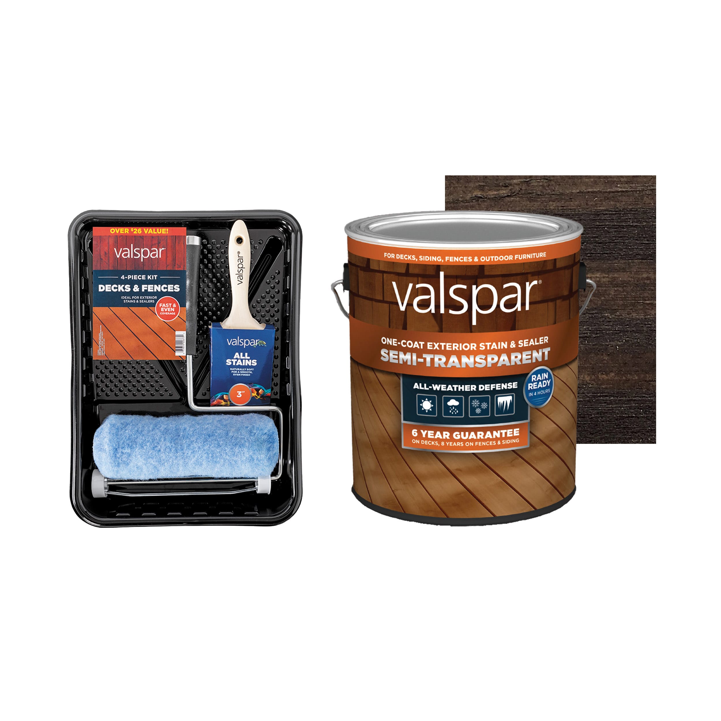 Valspar Semi-Transparent Wellington Brown Exterior Stain Project Kit