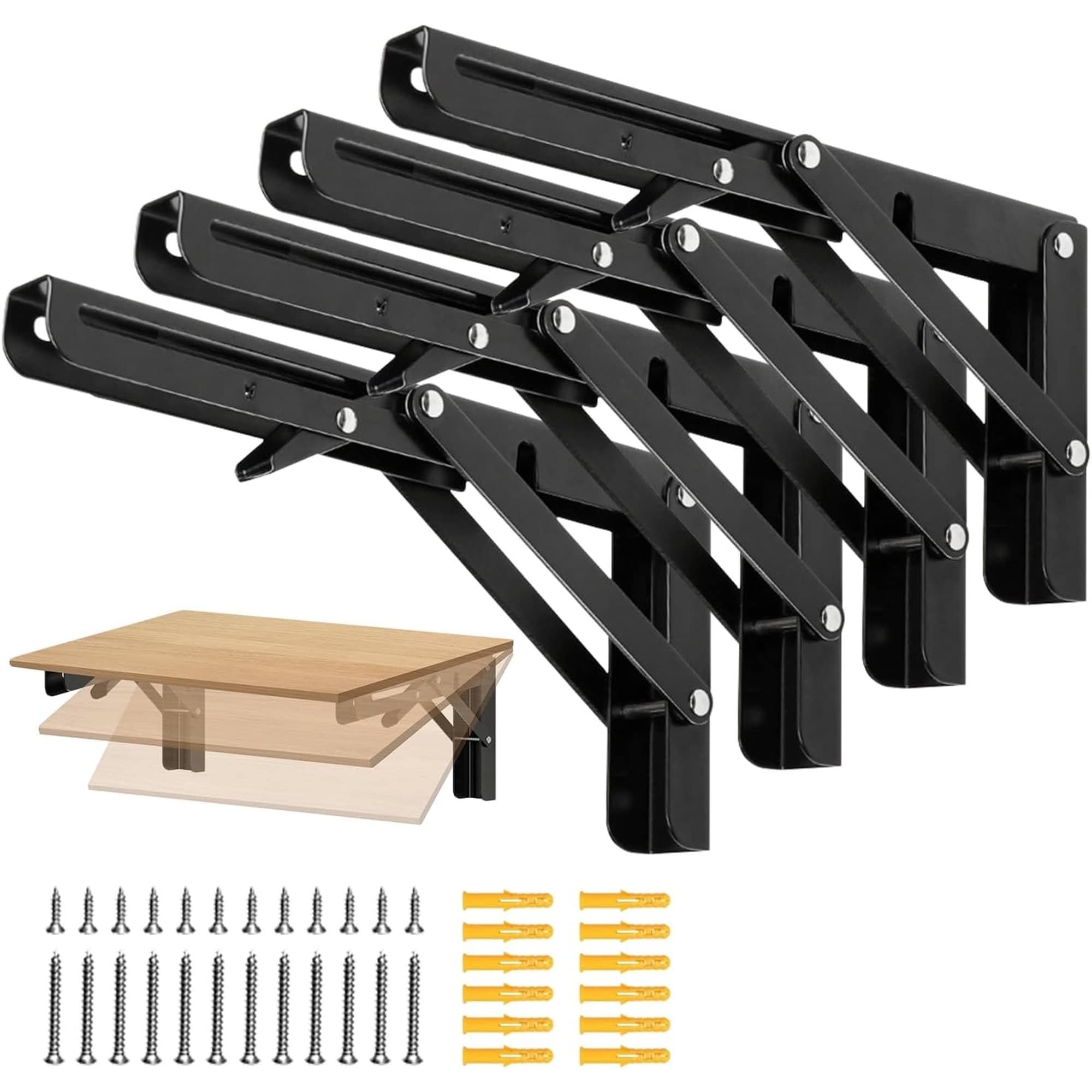 Angel Sar 4 Pcs 24 in Folding Shelf Brackets Heavy Duty Collapsible Wall Mounted Fold Down Table Bracket Space Saving for Benches Workstation
