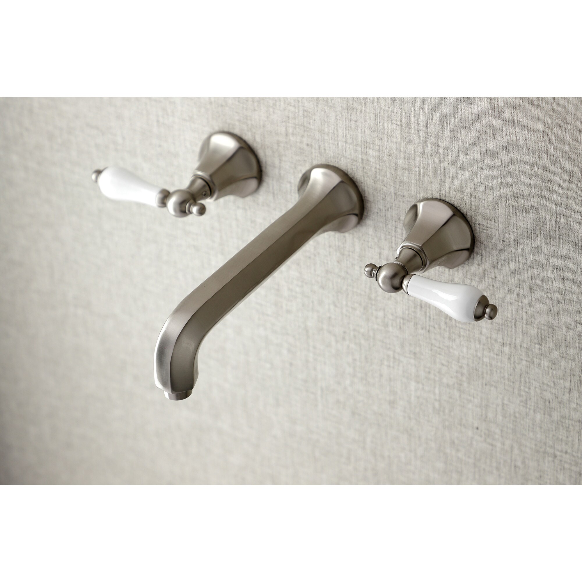 Kingston Brass WLKS4028PL Metropolitan Brushed nickel 2-handle Wall-mount Low-arc Bathtub Faucet ( Valve Included )