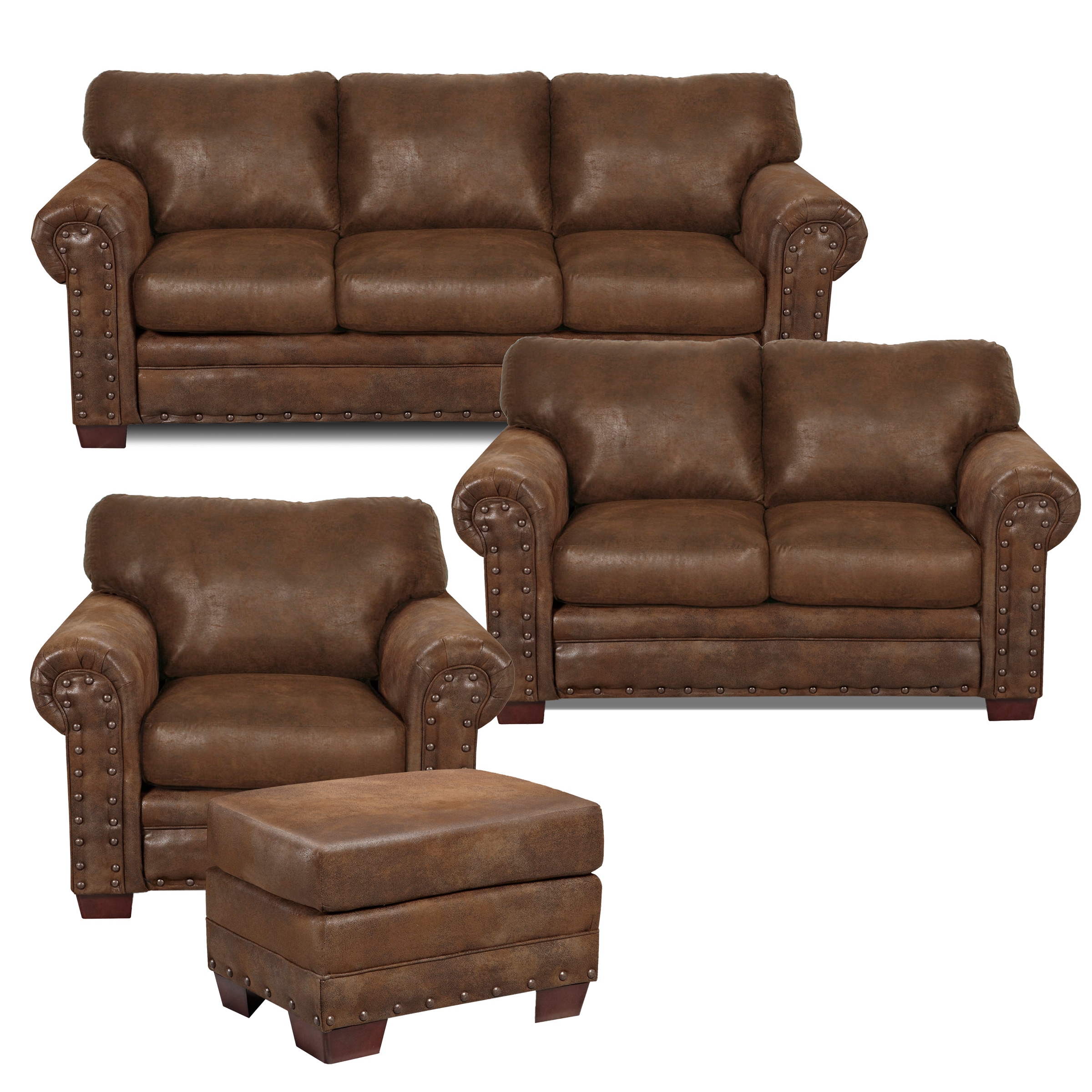 Buckskin Brown Oak 4-Piece Sleeper Sofa Set