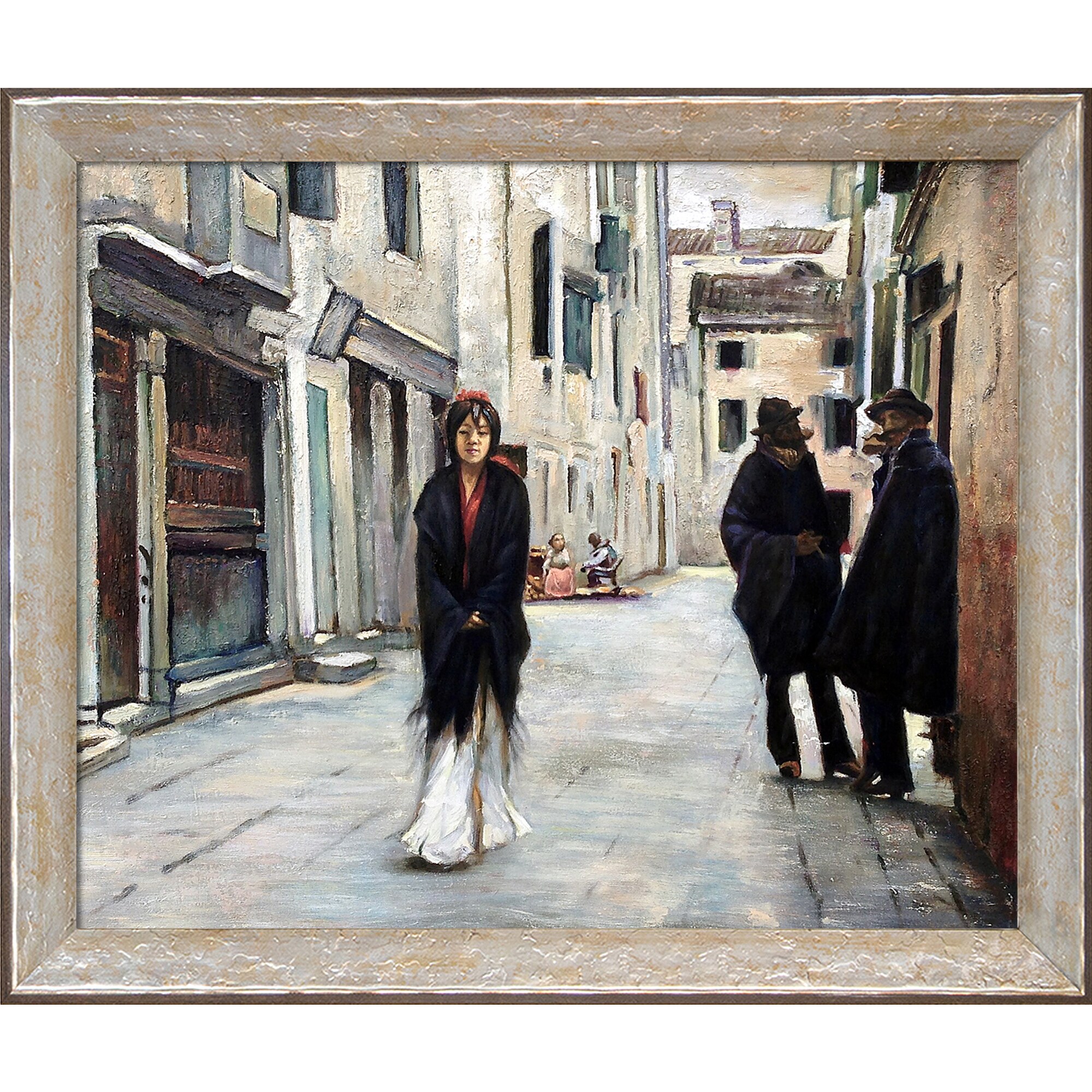 La Pastiche 688576886299 Street In Venice John Singer Sargent Framed 24-in H x 28-in W Cityscape Canvas Hand-painted Painting