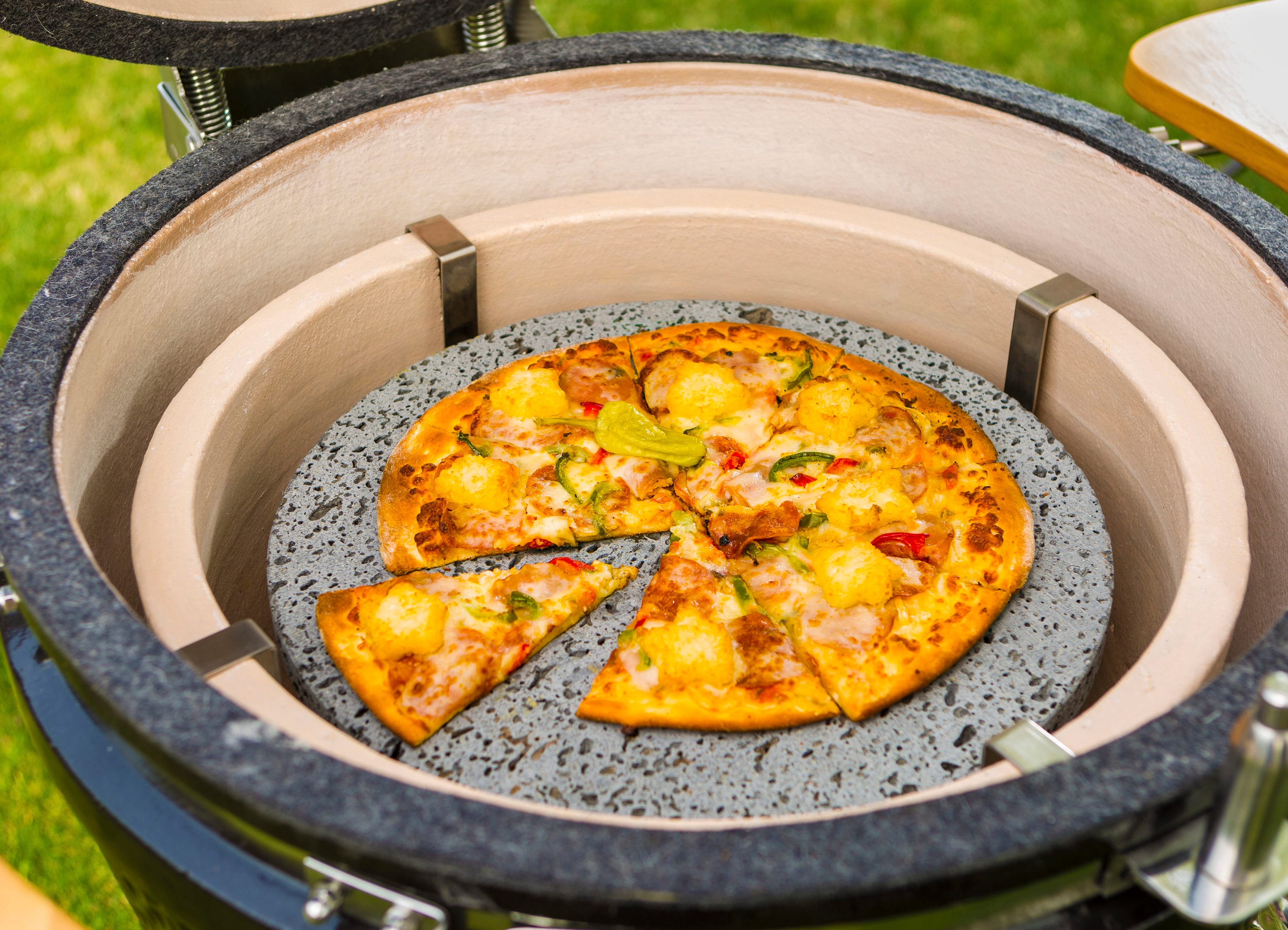 Lifesmart 15 in. Kamado Charcoal Outdoor Pizza Oven with Pizza