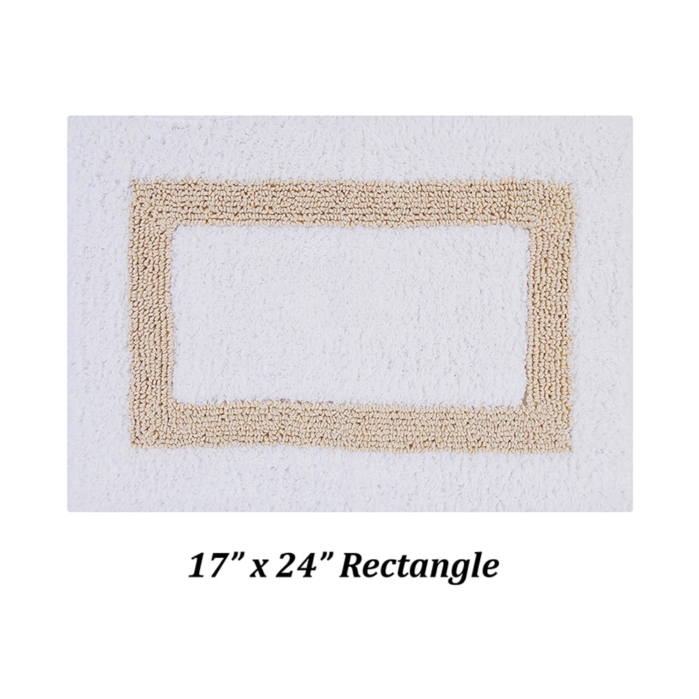 Plush Reversible Cotton Bath Mat Rug in White and Sand, 17" x 24"
